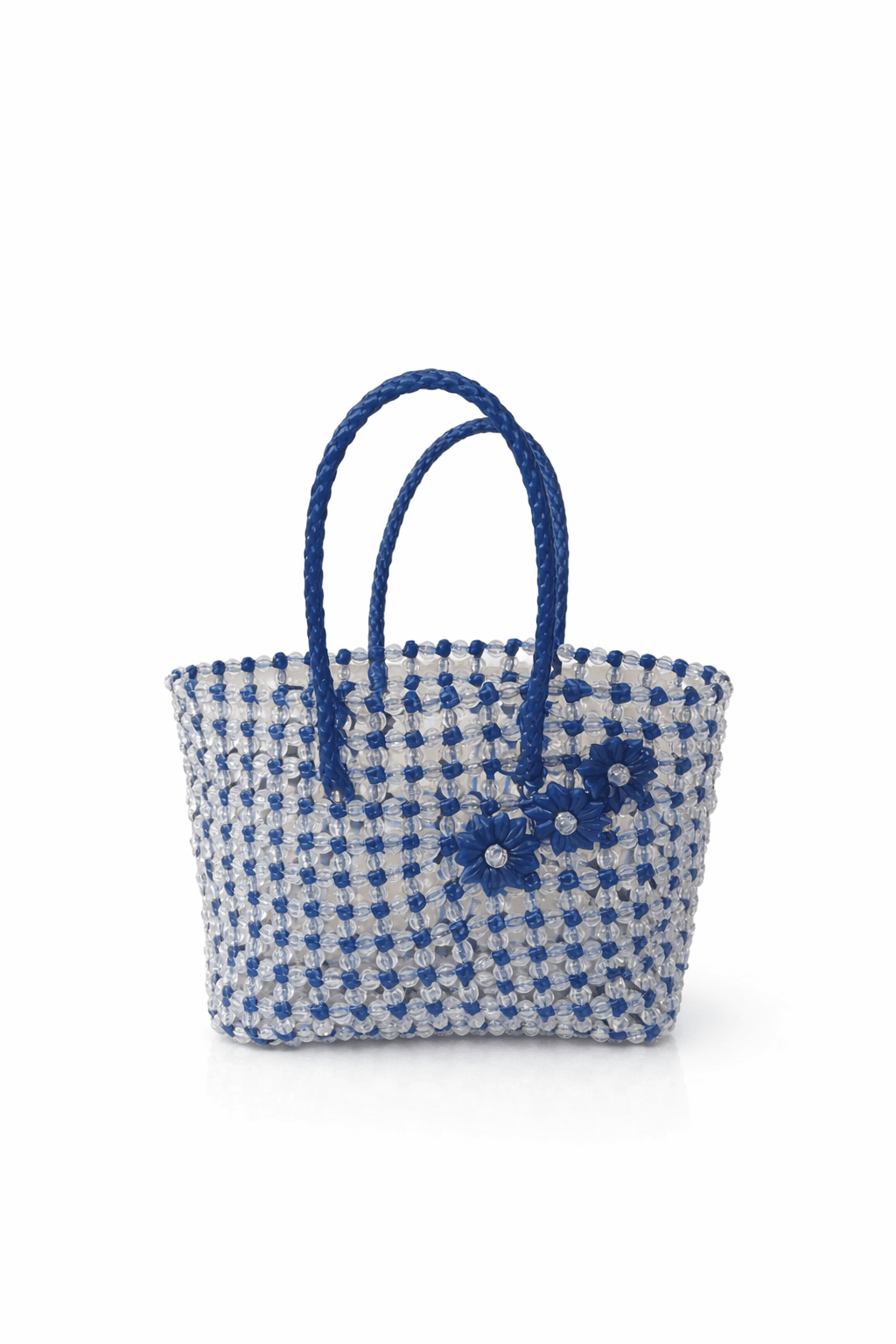 Premium Handmade Wire Woven Bags | Traditional Plastic Wire Handbags | Reusable Shopping & Gift Bags | KMC Iyarkai Creation |Blue white beeds 2
