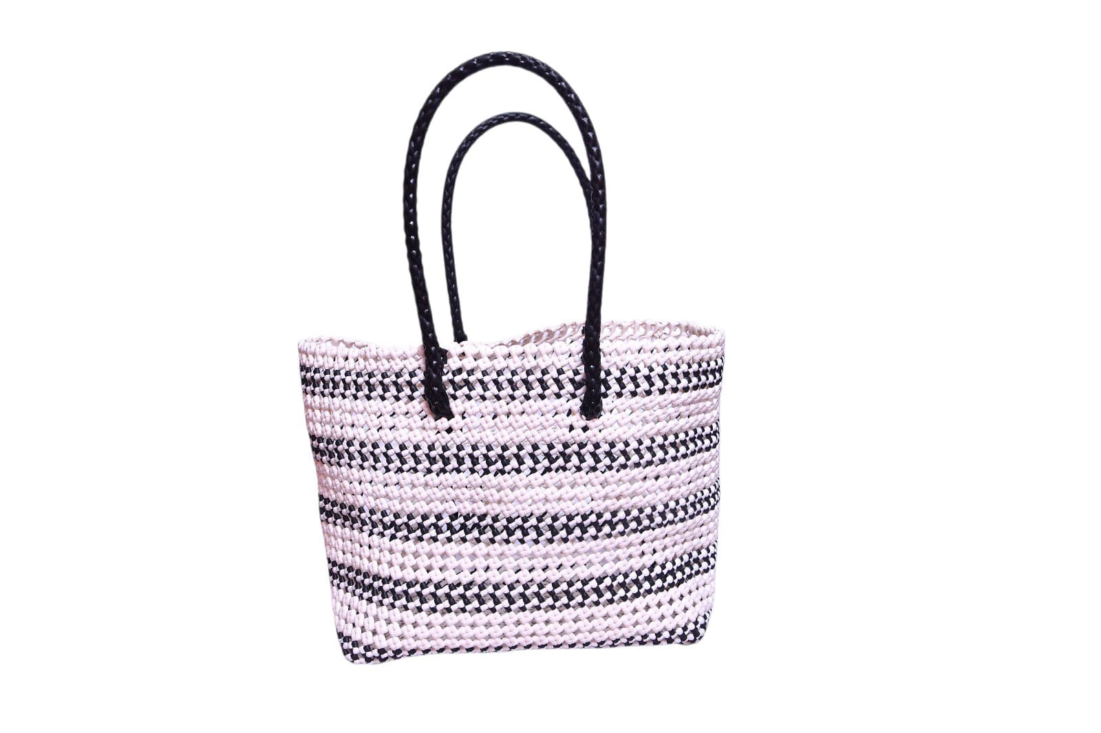 Premium Handmade Wire Woven Bags | Traditional Plastic Wire Handbags | Reusable Shopping & Gift Bags | KMC Iyarkai Creation |Black and white_Normal 2