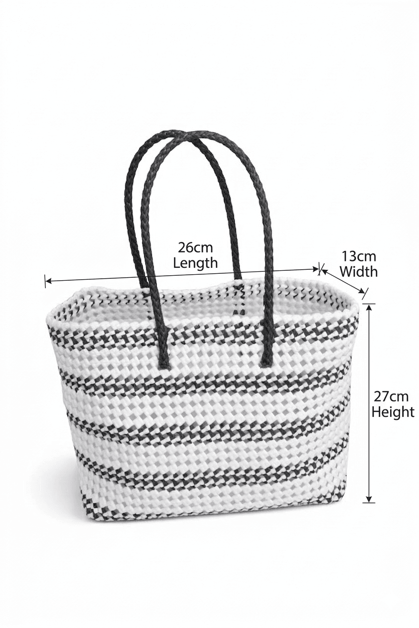 Premium Handmade Wire Woven Bags | Traditional Plastic Wire Handbags | Reusable Shopping & Gift Bags | KMC Iyarkai Creation |Black and white_Normal 3
