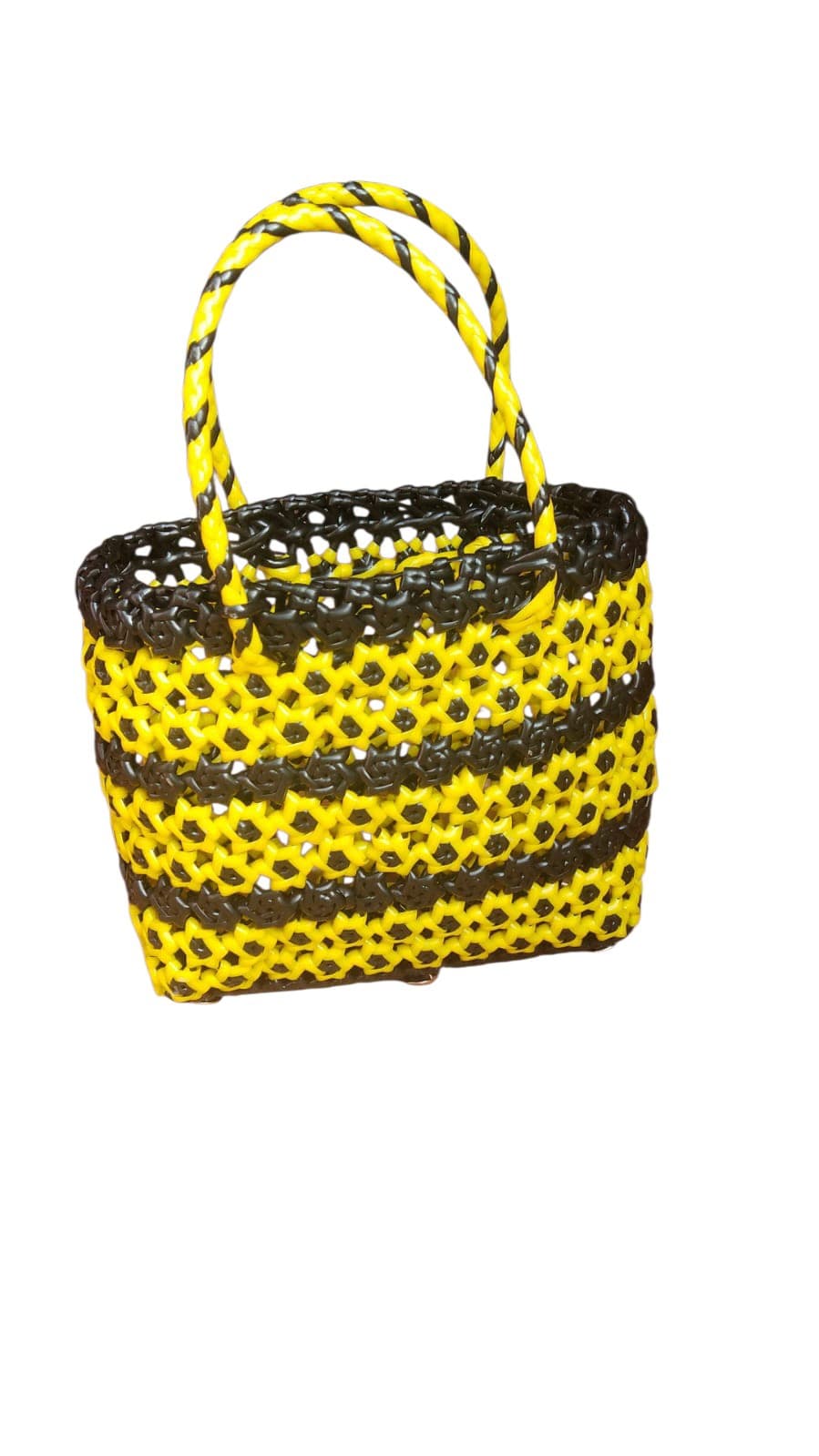 Premium Handmade Wire Woven Bags | Traditional Plastic Wire Handbags | Reusable Shopping & Gift Bags | KMC Iyarkai Creation |Amla knot yellow black 2