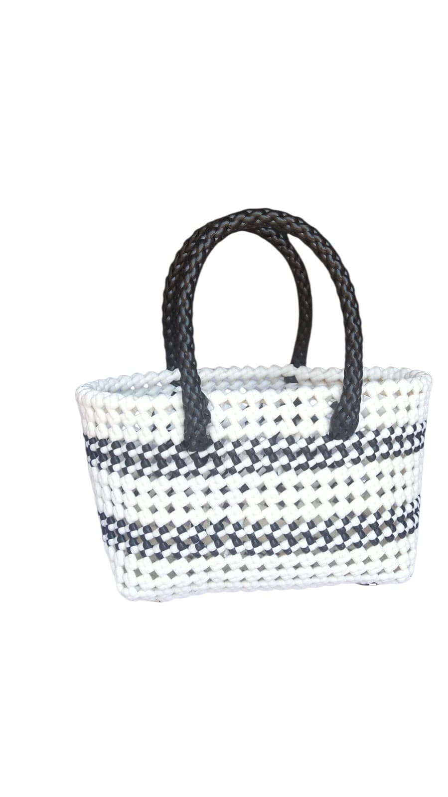 Premium Handmade Wire Woven Bags | Traditional Plastic Wire Handbags | Reusable Shopping & Gift Bags | KMC Iyarkai Creation |Black and white_small 2