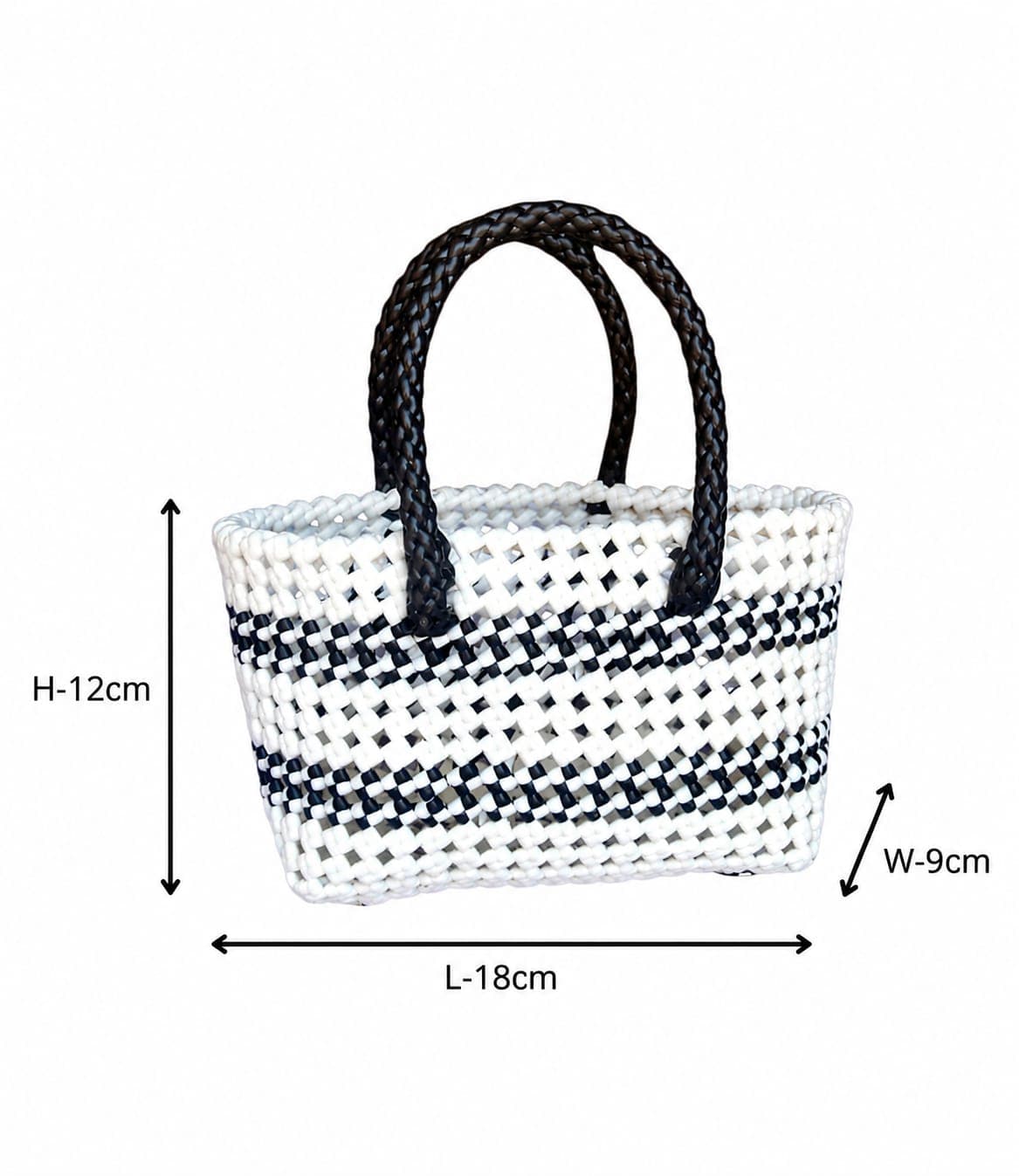 Premium Handmade Wire Woven Bags | Traditional Plastic Wire Handbags | Reusable Shopping & Gift Bags | KMC Iyarkai Creation |Black and white_small 3