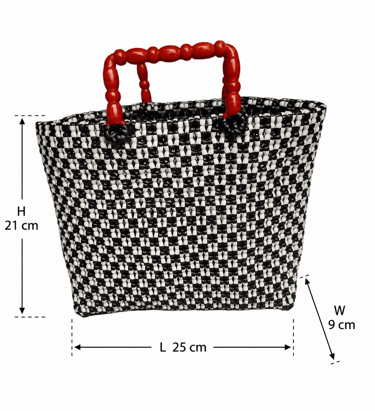 Premium Handmade Wire Woven Bags | Traditional Plastic Wire Handbags | Reusable Shopping & Gift Bags | KMC Iyarkai Creation |Black and white_handle_sivan 3