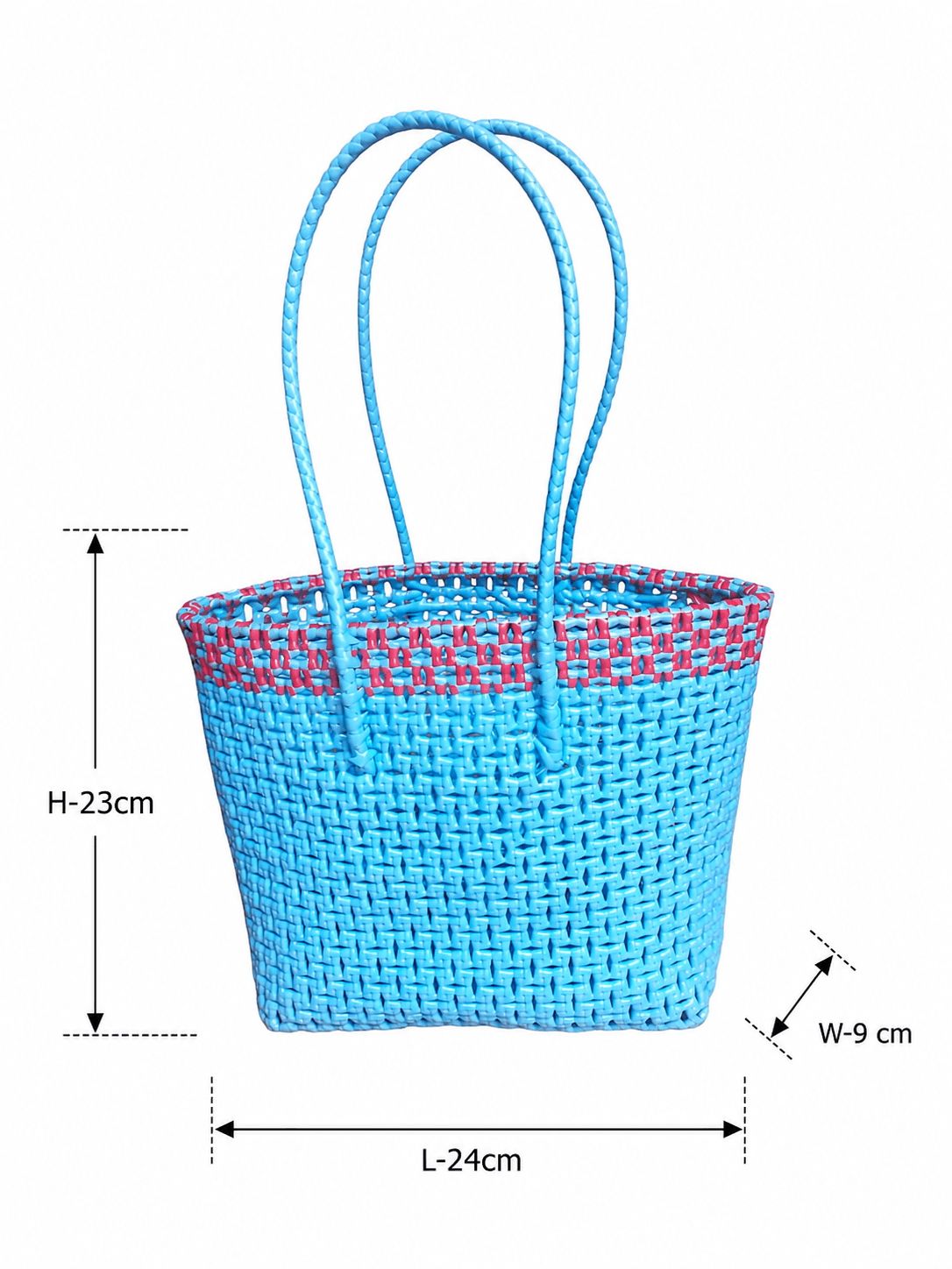 Premium Handmade Wire Woven Bags | Traditional Plastic Wire Handbags | Reusable Shopping & Gift Bags | KMC Iyarkai Creation |Blue Pink Sivan 3