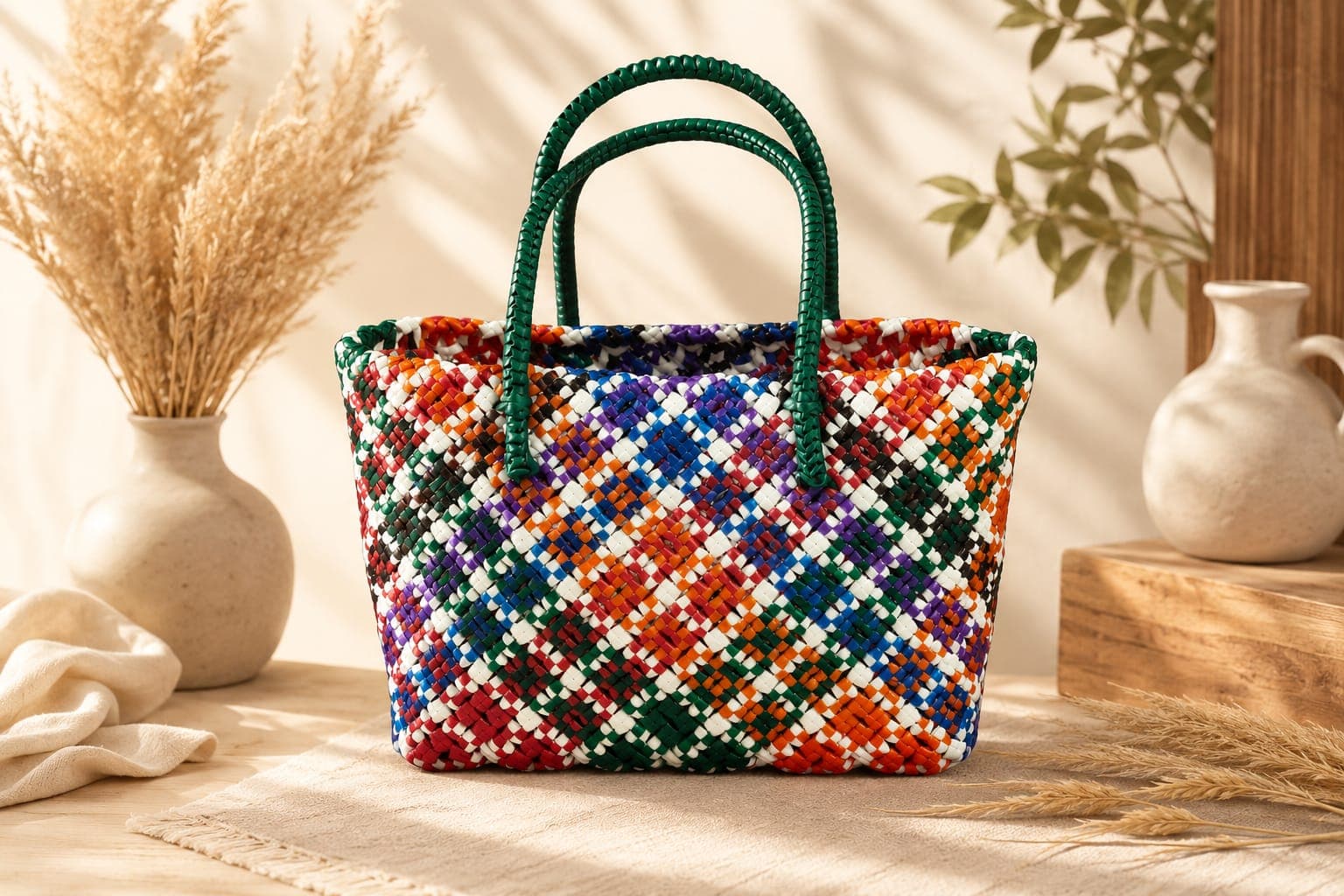 Premium Handmade Wire Woven Bags | Traditional Plastic Wire Handbags | Reusable Shopping & Gift Bags | KMC Iyarkai Creation |Blue purple orange brown green_SivanKan