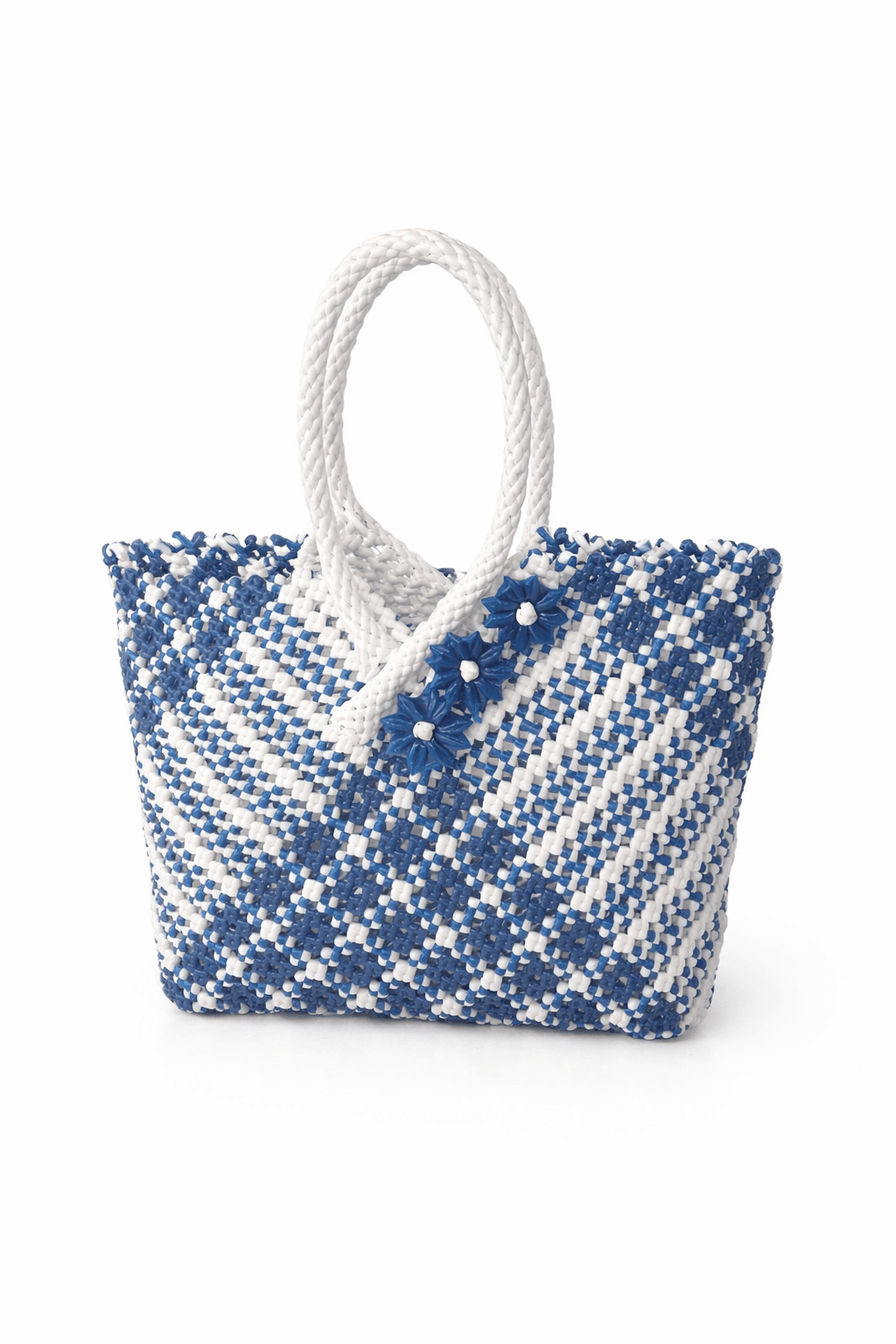 Premium Handmade Wire Woven Bags | Traditional Plastic Wire Handbags | Reusable Shopping & Gift Bags | KMC Iyarkai Creation |Blue white 3 Star 2
