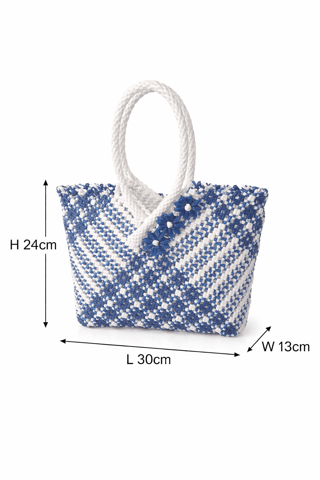 Premium Handmade Wire Woven Bags | Traditional Plastic Wire Handbags | Reusable Shopping & Gift Bags | KMC Iyarkai Creation |Blue white 3 Star 3