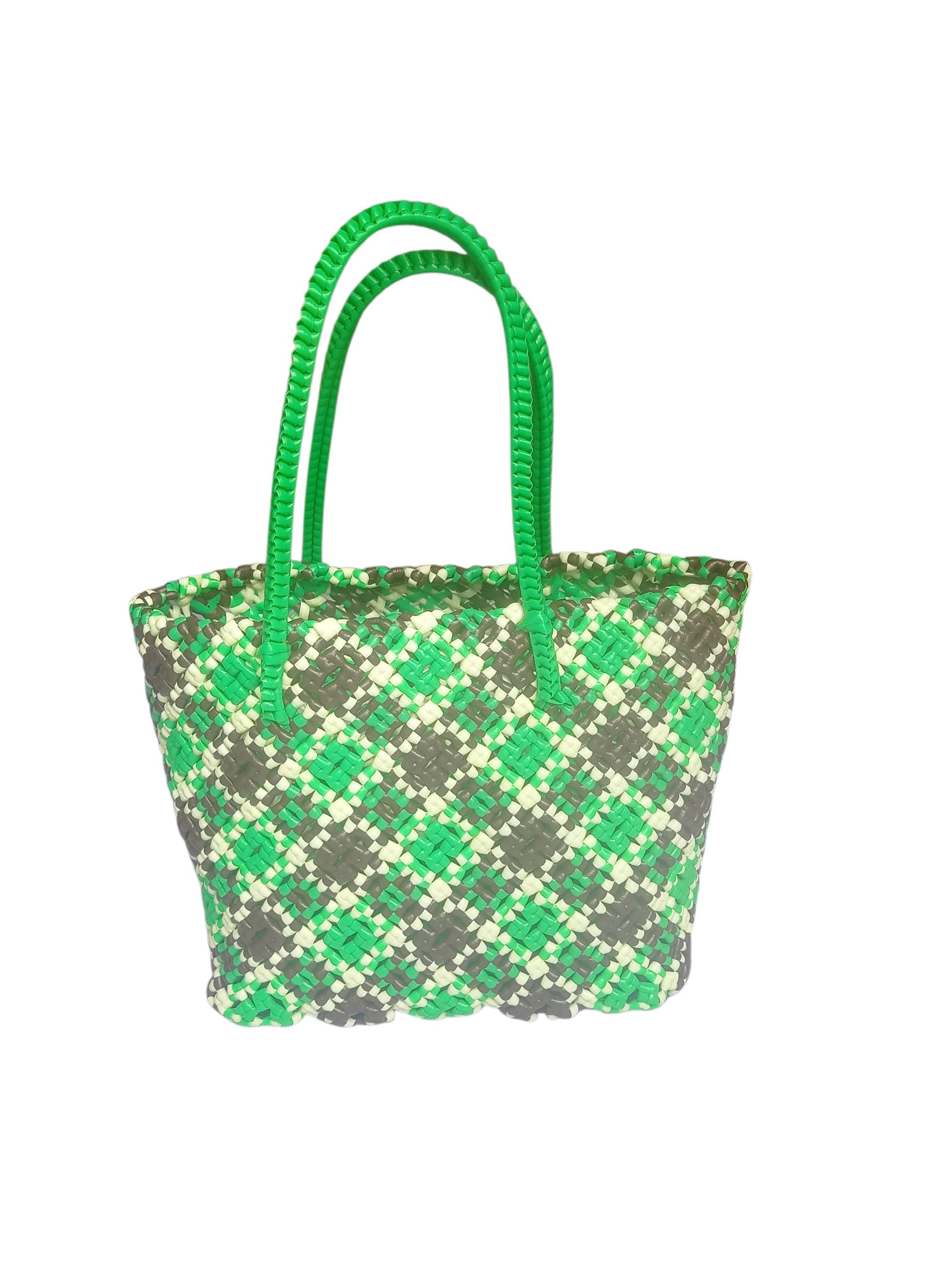 Premium Handmade Wire Woven Bags | Traditional Plastic Wire Handbags | Reusable Shopping & Gift Bags | KMC Iyarkai Creation |Green brown sandal_SivanKan 2