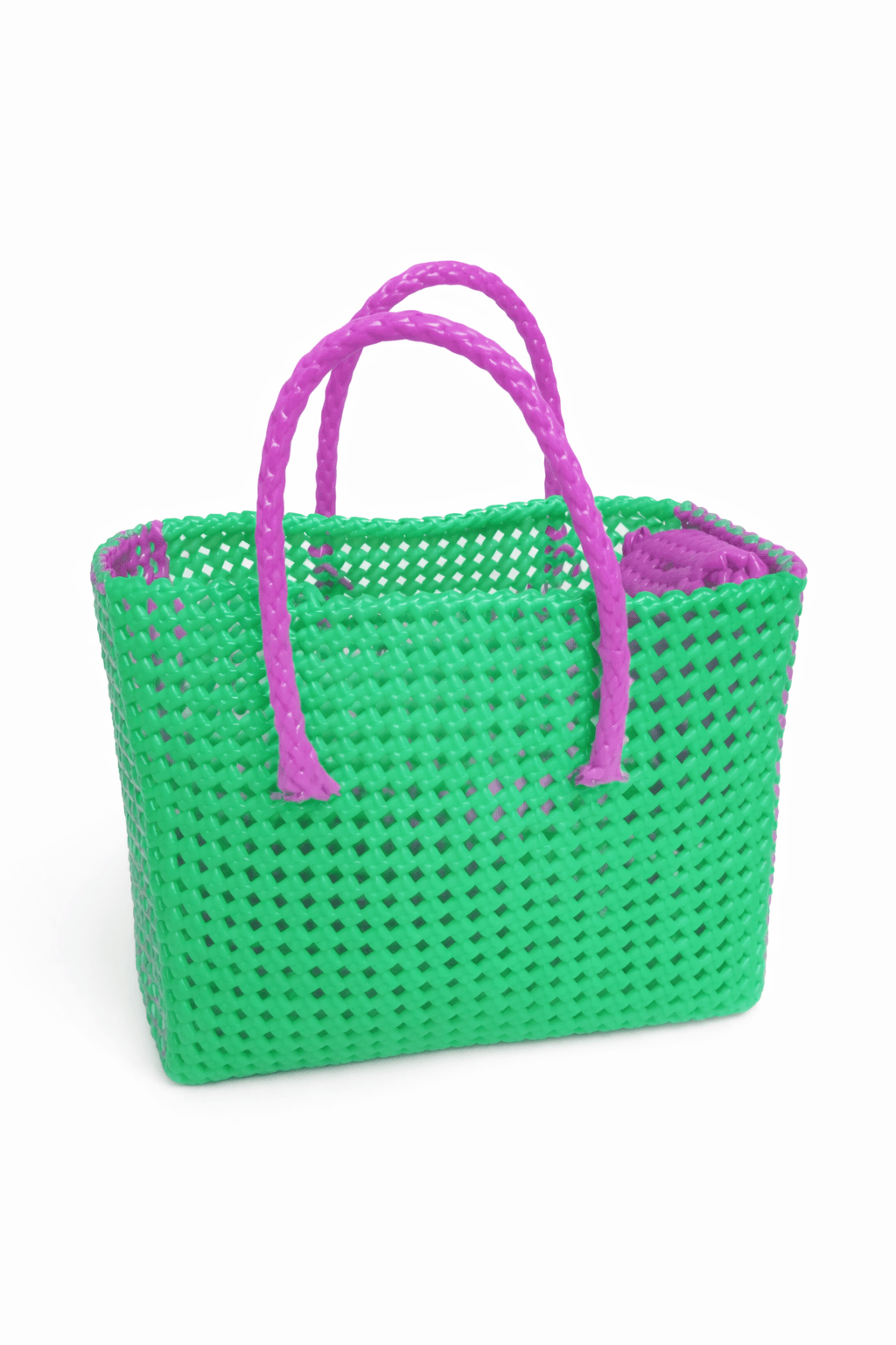 Premium Handmade Wire Woven Bags | Traditional Plastic Wire Handbags | Reusable Shopping & Gift Bags | KMC Iyarkai Creation |Green pink pouch model 2