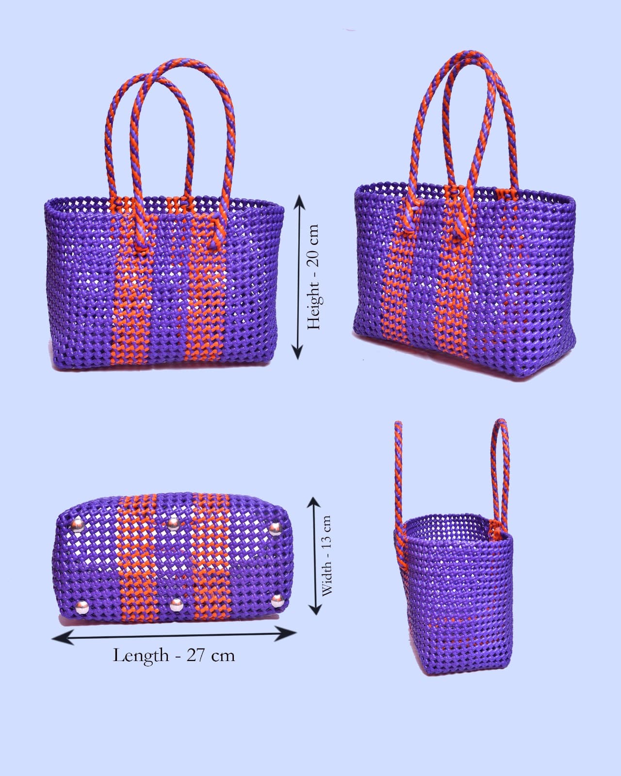 Premium Handmade Wire Woven Bags | Traditional Plastic Wire Handbags | Reusable Shopping & Gift Bags | KMC Iyarkai Creation |Normal purple orange 3