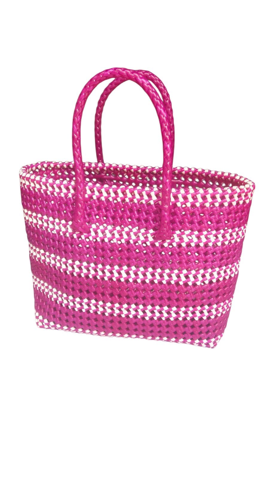 Premium Handmade Wire Woven Bags | Traditional Plastic Wire Handbags | Reusable Shopping & Gift Bags | KMC Iyarkai Creation |Pink and white_Normal 2