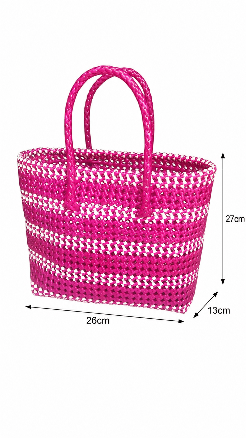 Premium Handmade Wire Woven Bags | Traditional Plastic Wire Handbags | Reusable Shopping & Gift Bags | KMC Iyarkai Creation |Pink and white_Normal 3