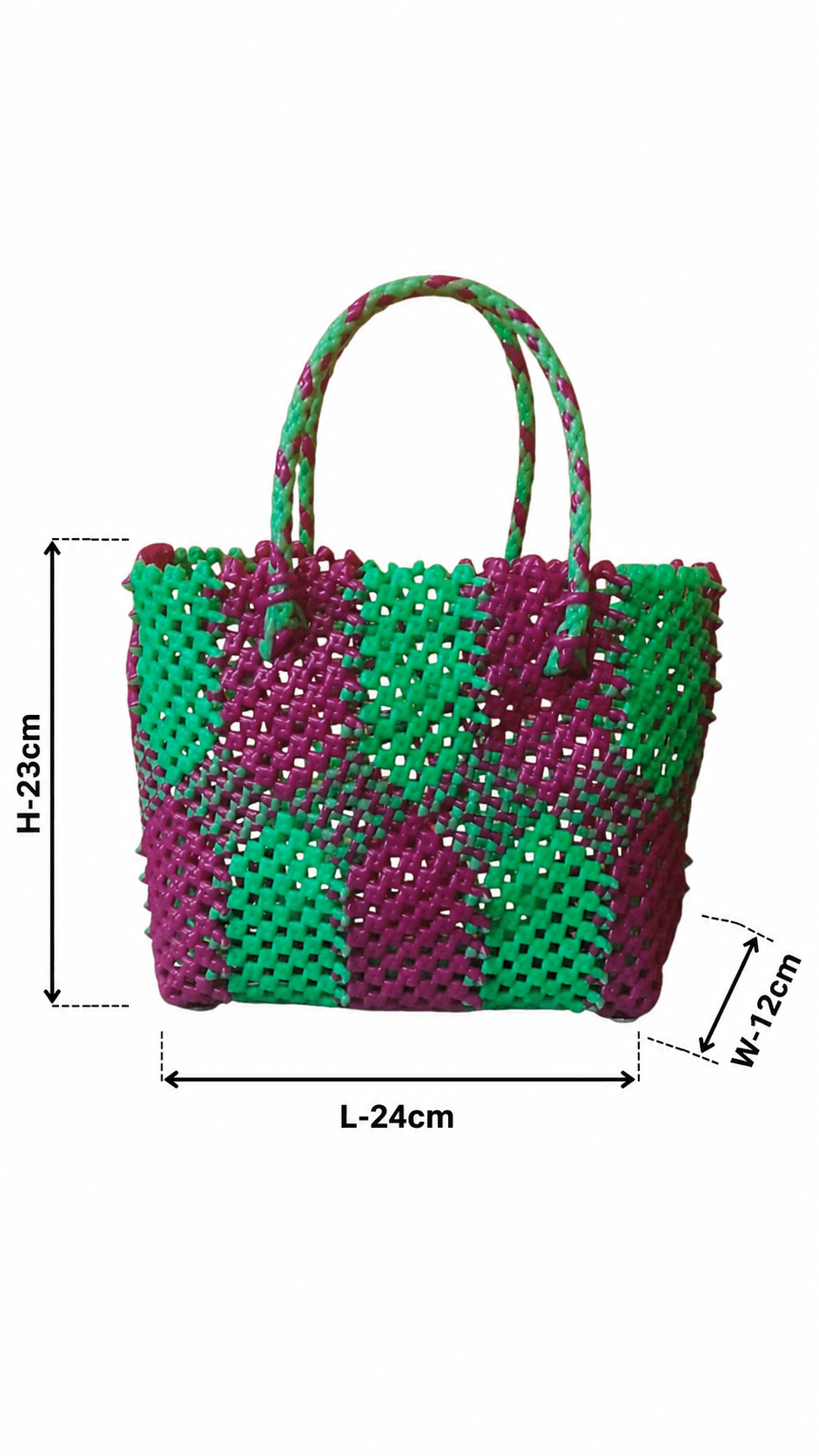 Premium Handmade Wire Woven Bags | Traditional Plastic Wire Handbags | Reusable Shopping & Gift Bags | KMC Iyarkai Creation |Pink green jackfruit model 3