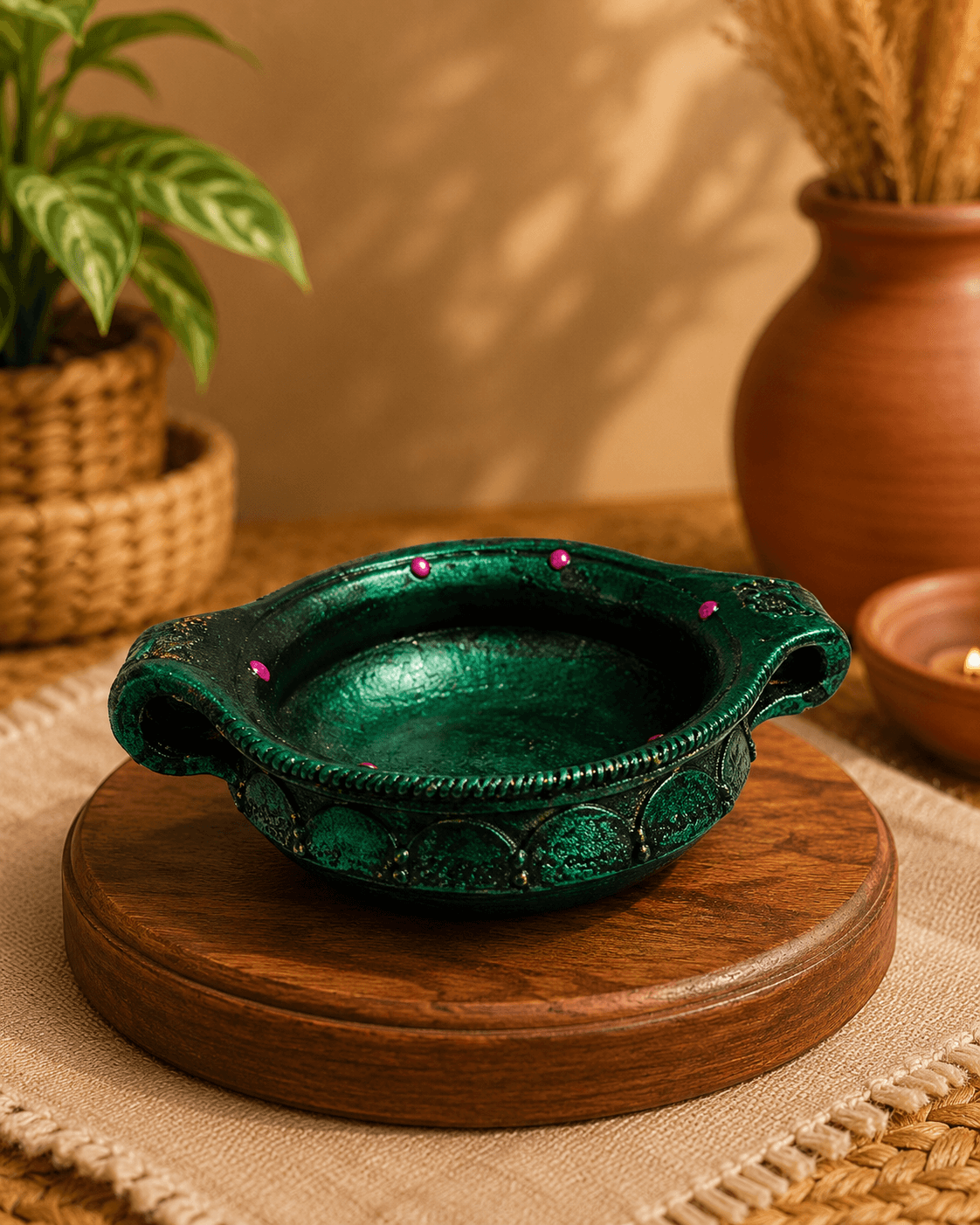 Premium Handmade Terracotta Clay Decor & Utility Products | Eco-Friendly Traditional Pottery | Artisan Handcrafted Home Décor & Gift Items – Green Uruli Bowl