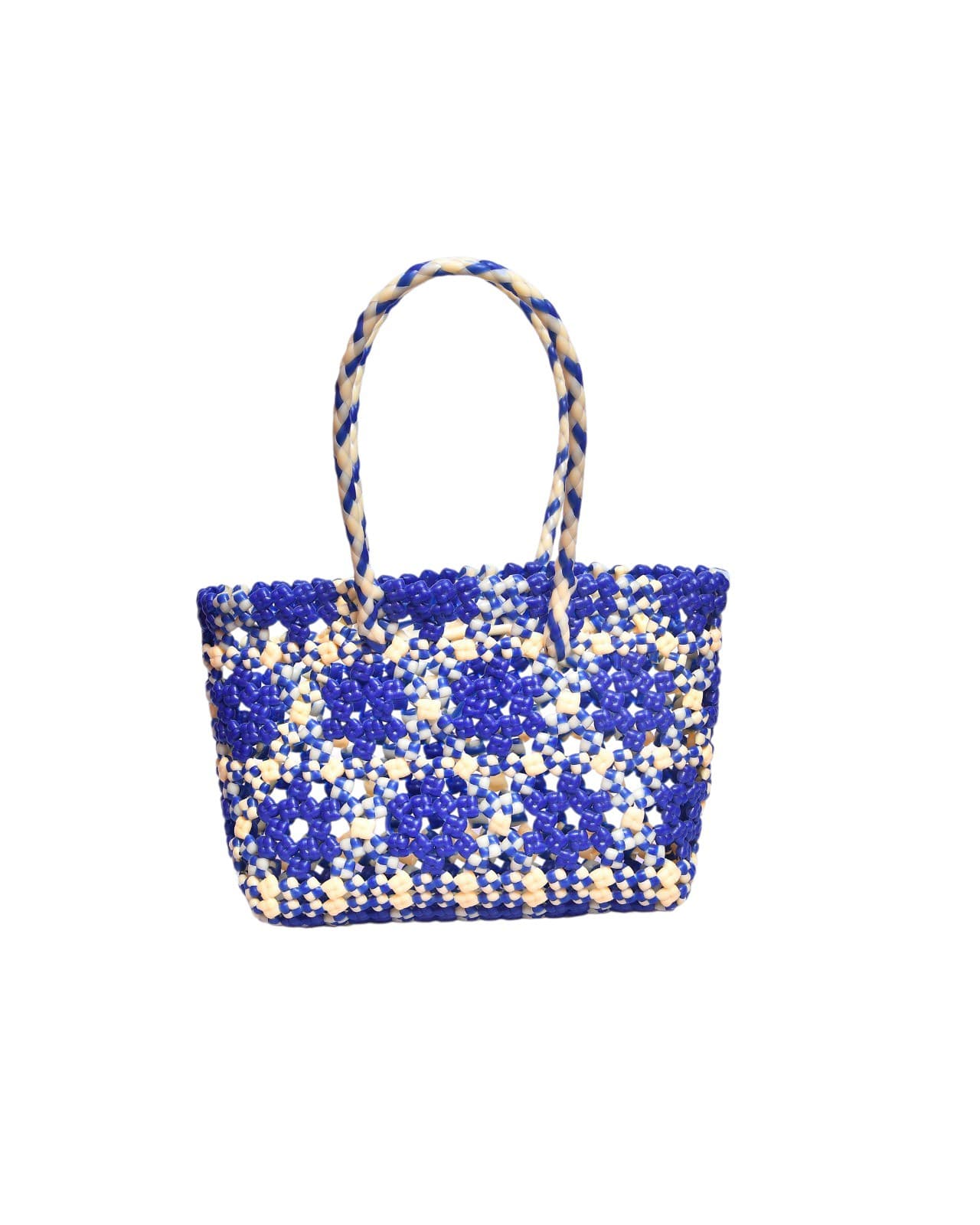 Deluxe Premium Handmade Wire Woven Bags | Traditional Plastic Wire Handbags | Reusable Shopping & Gift Bags | KMC Iyarkai Creation |Blue sandal star_Normal 2