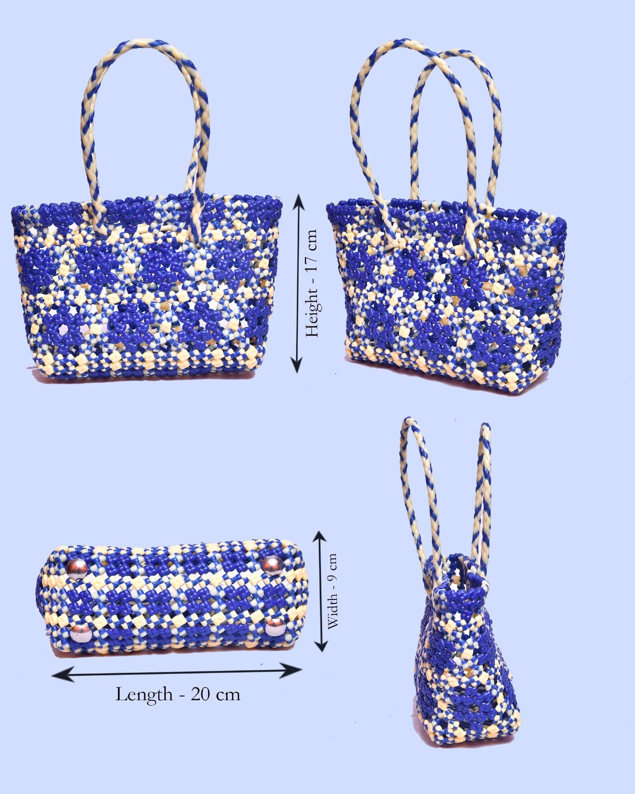 Deluxe Premium Handmade Wire Woven Bags | Traditional Plastic Wire Handbags | Reusable Shopping & Gift Bags | KMC Iyarkai Creation |Blue sandal star_Normal 3