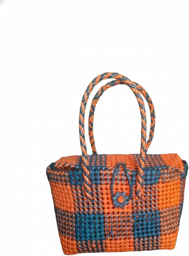 Deluxe Premium Handmade Wire Woven Bags | Traditional Plastic Wire Handbags | Reusable Shopping & Gift Bags | KMC Iyarkai Creation |Dark green orange_lid 2