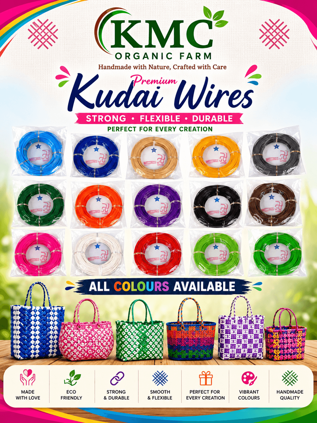 Premium Handmade Plastic Weaving Wire Roll for Wire Bag Making | Strong, Flexible & Durable Craft Wire | DIY Handbag, Basket & Home Décor Weaving Material | pink colour 2