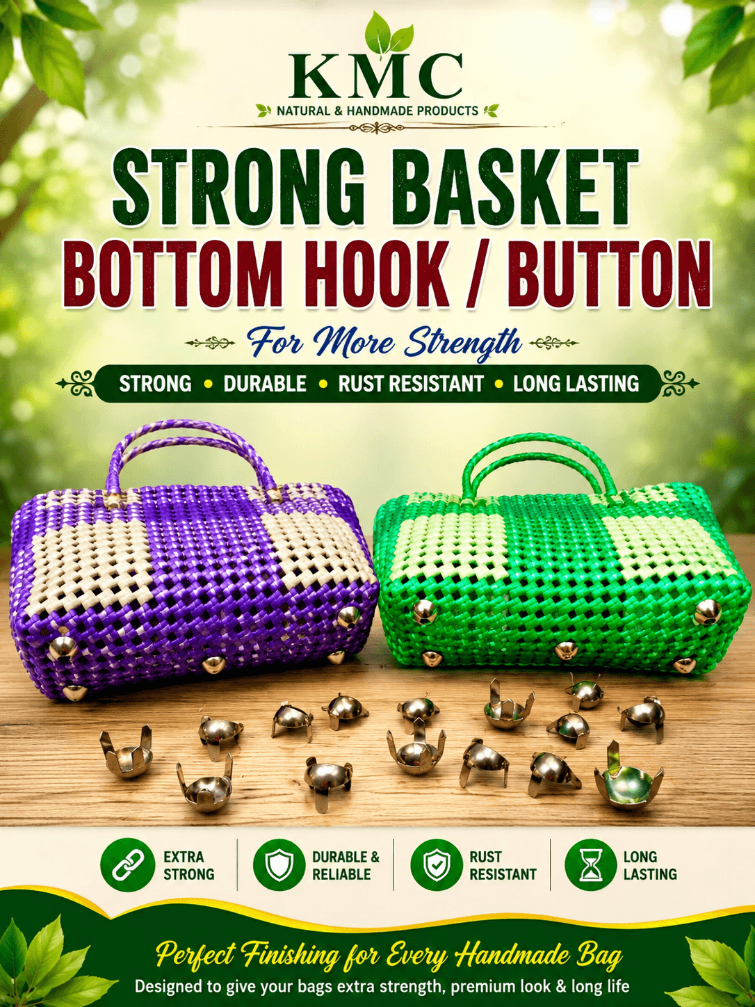 Premium Metal Basket Bottom Hooks for Handmade Wire Bags | Rust-Resistant Strong Bag Feet | Durable Bottom Buttons for Plastic Wire Basket Making | pack of 50 2