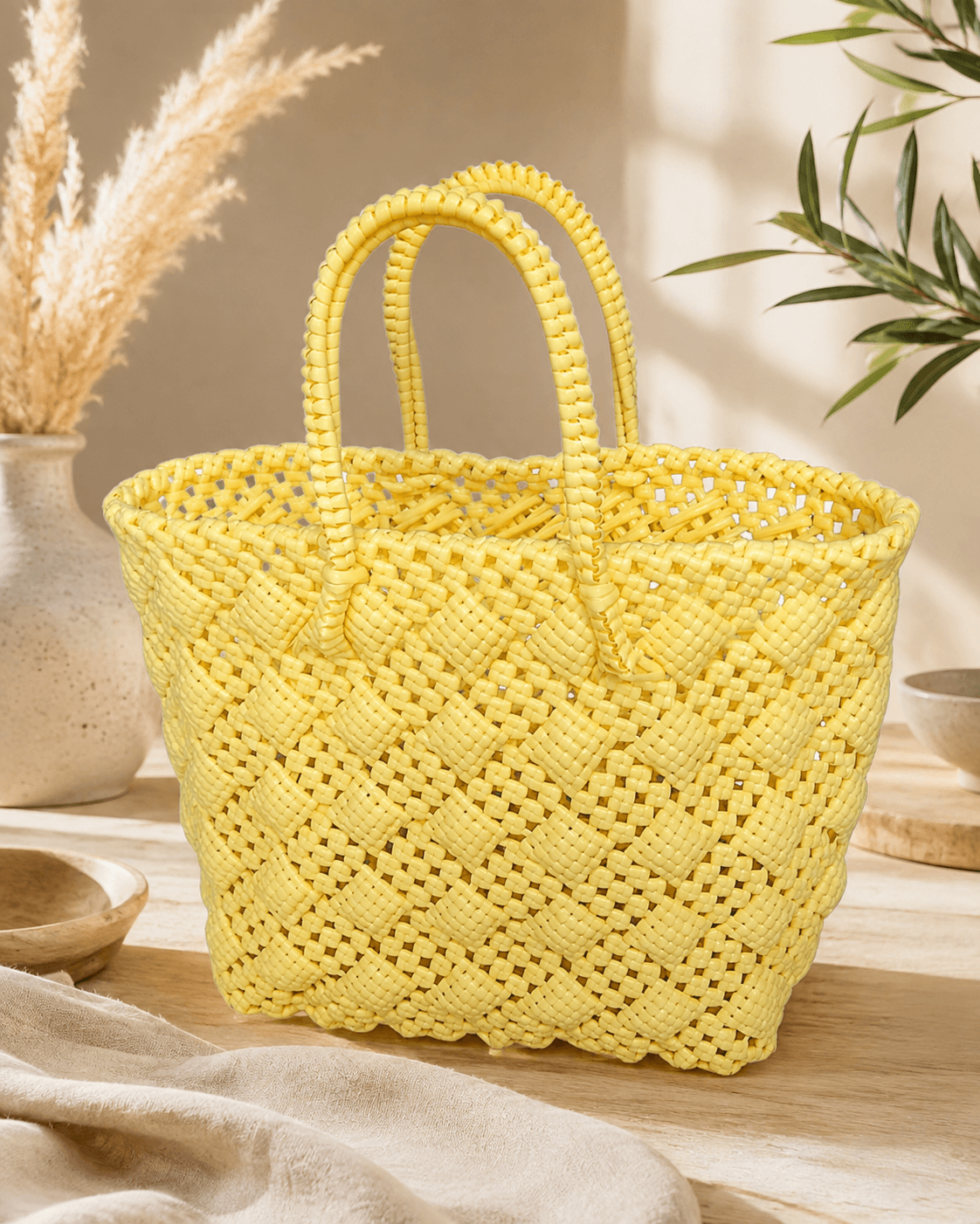 Deluxe Premium Handmade Wire Woven Bags | Traditional Plastic Wire Handbags | Reusable Shopping & Gift Bags | KMC Iyarkai Creation |Sandal biscuit knot