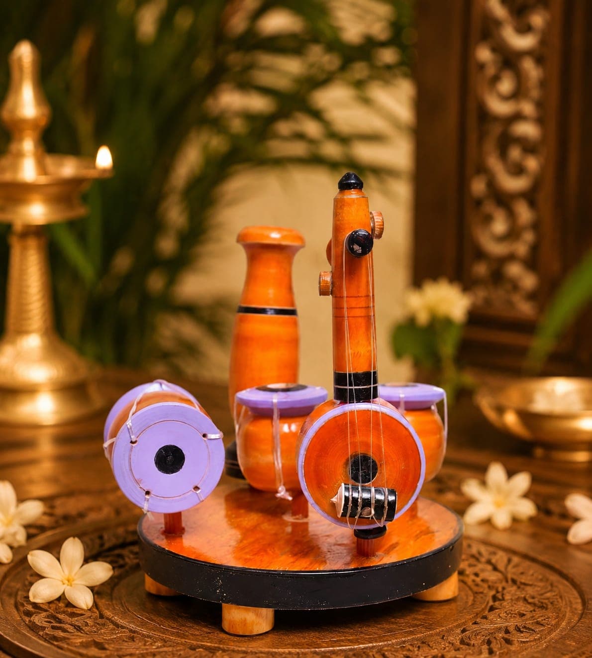 Handmade Wooden Musical Instrument Showpiece | Traditional Indian Wooden Miniature Music Set | Artisan Handcrafted Home Décor & Gift Item