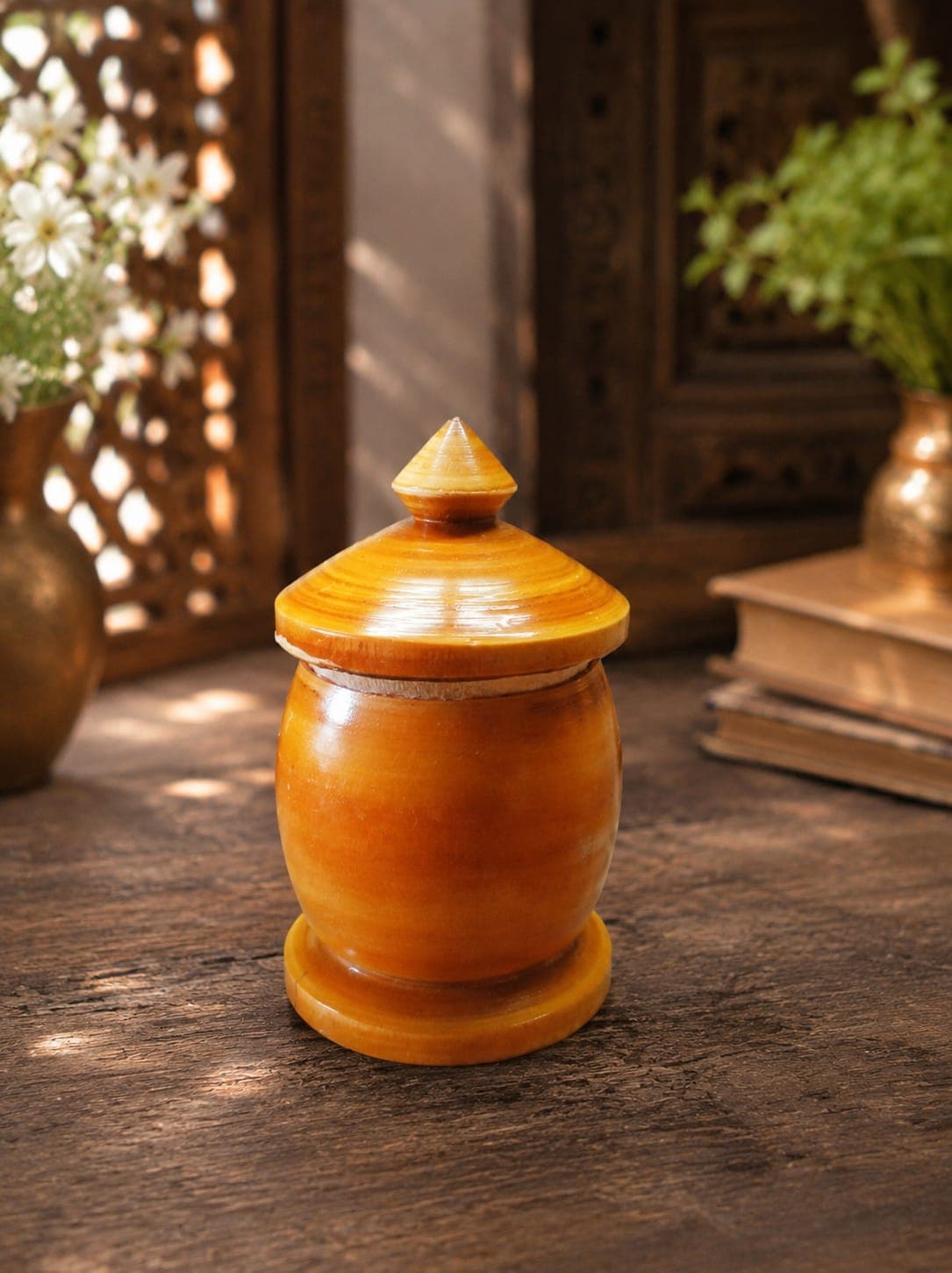 Handmade Wooden Kummam Chimil Storage Container (Pack of 3) | Traditional Wooden Spice & Dry Storage Jars with Lid | Artisan Handcrafted Kitchen & Home Organizer