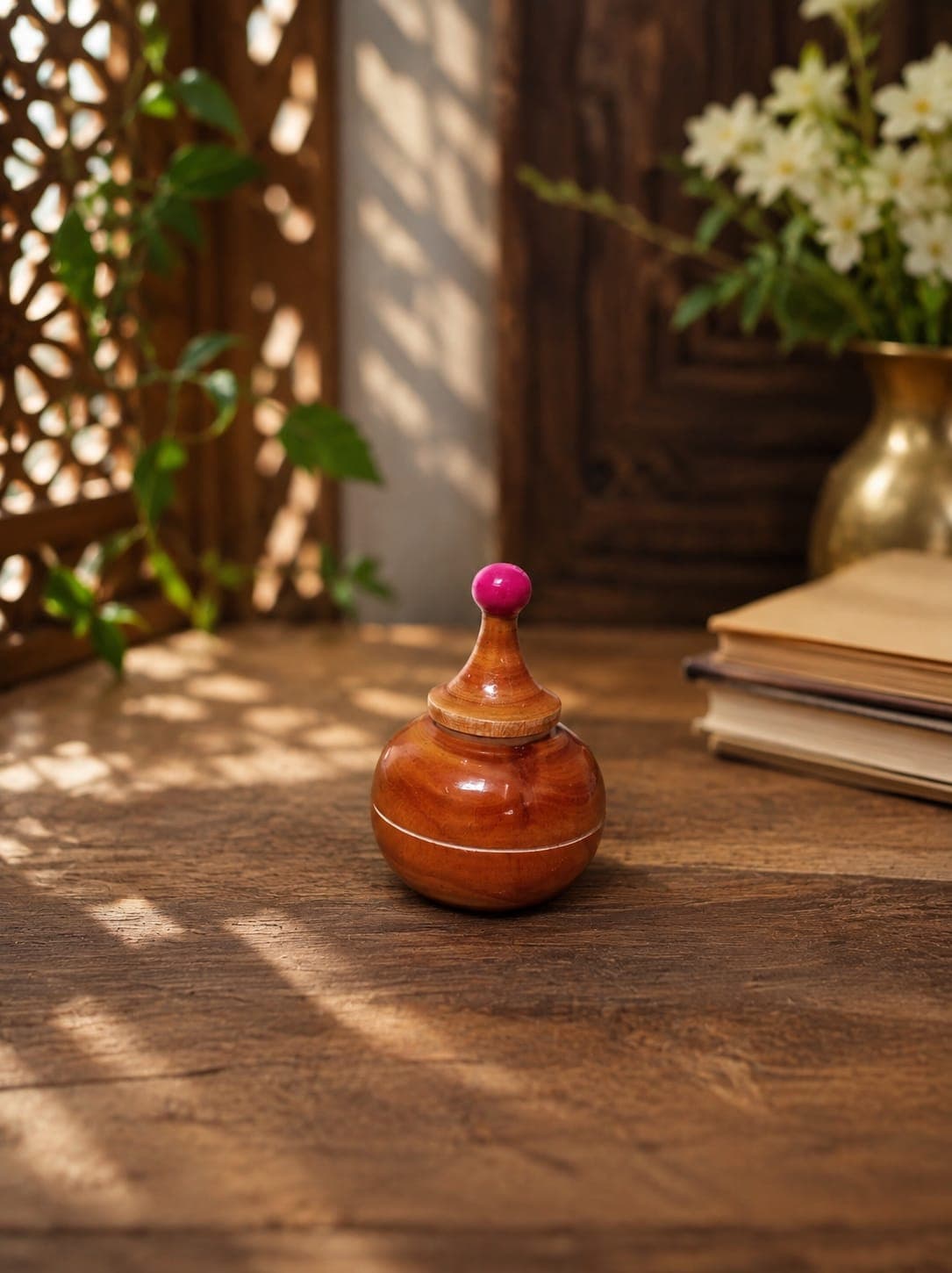 Handmade Wooden Kummam Chimil Storage Container (Pack of 3) | Traditional Wooden Spice & Dry Storage Jars with Lid | Artisan Handcrafted Kitchen & Home Organizer