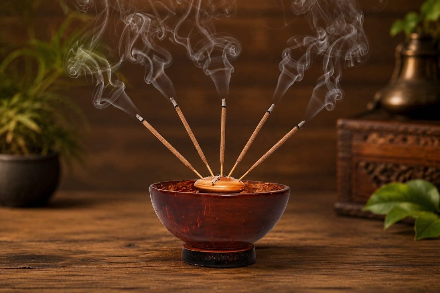 Handcrafted Wooden Incense Stick Holder Bowl | Traditional Agarbatti Stand | Smoke-Free Ash Catcher | Elegant Home, Temple & Meditation Decor