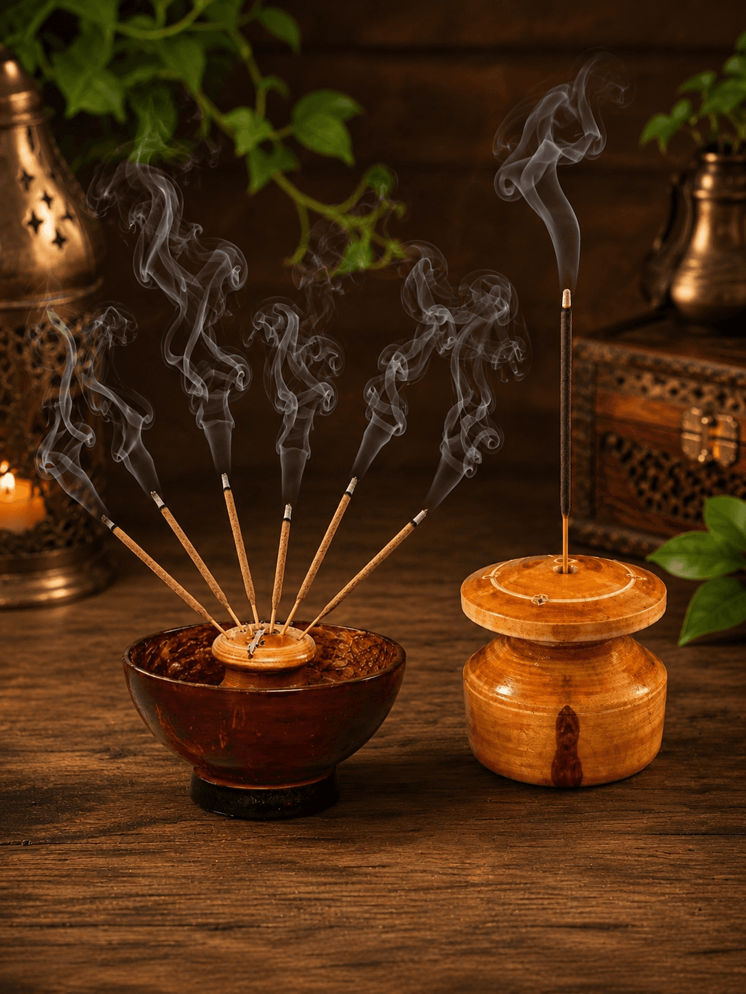 Handcrafted Wooden Incense Stick Holder Bowl | Traditional Agarbatti Stand | Smoke-Free Ash Catcher | Elegant Home, Temple & Meditation Decor pack of 2