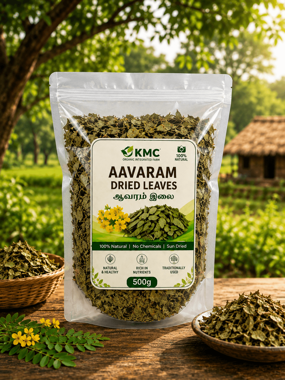 KMC Aavaram Dried Leaves 500g | Cassia auriculata | Naturally Sun-Dried Aavaram Poo Leaves | 100% Natural Herbal Leaves | Traditional Herbal Use & DIY Preparations