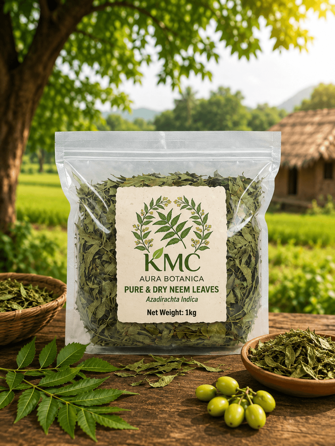 KMC Premium Dried Neem Leaves 1kg | Natural Sun-Dried Neem Patta | Azadirachta Indica Leaves | Chemical-Free Herbal Leaves | Pooja, Traditional & Multipurpose Use