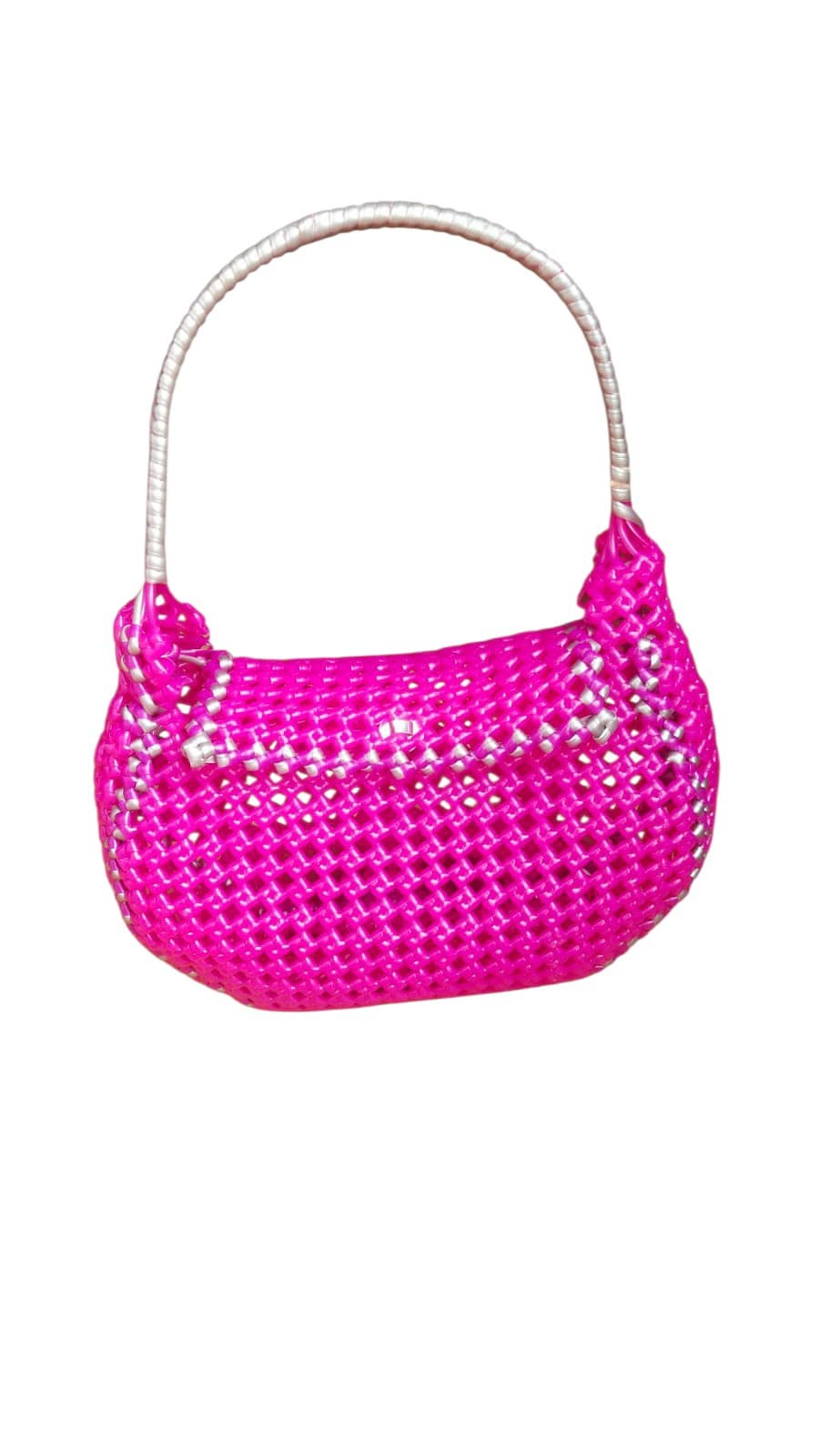 Deluxe Premium Handmade Wire Woven Bags | Traditional Plastic Wire Handbags | Reusable Shopping & Gift Bags | KMC Iyarkai Creation |Pink hand bag 2