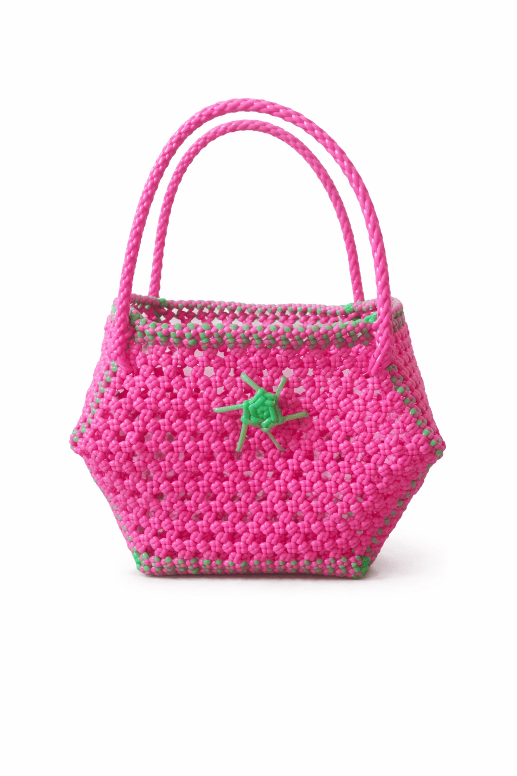 Deluxe Premium Handmade Wire Woven Bags | Traditional Plastic Wire Handbags | Reusable Shopping & Gift Bags | KMC Iyarkai Creation |Pink hexagon 2