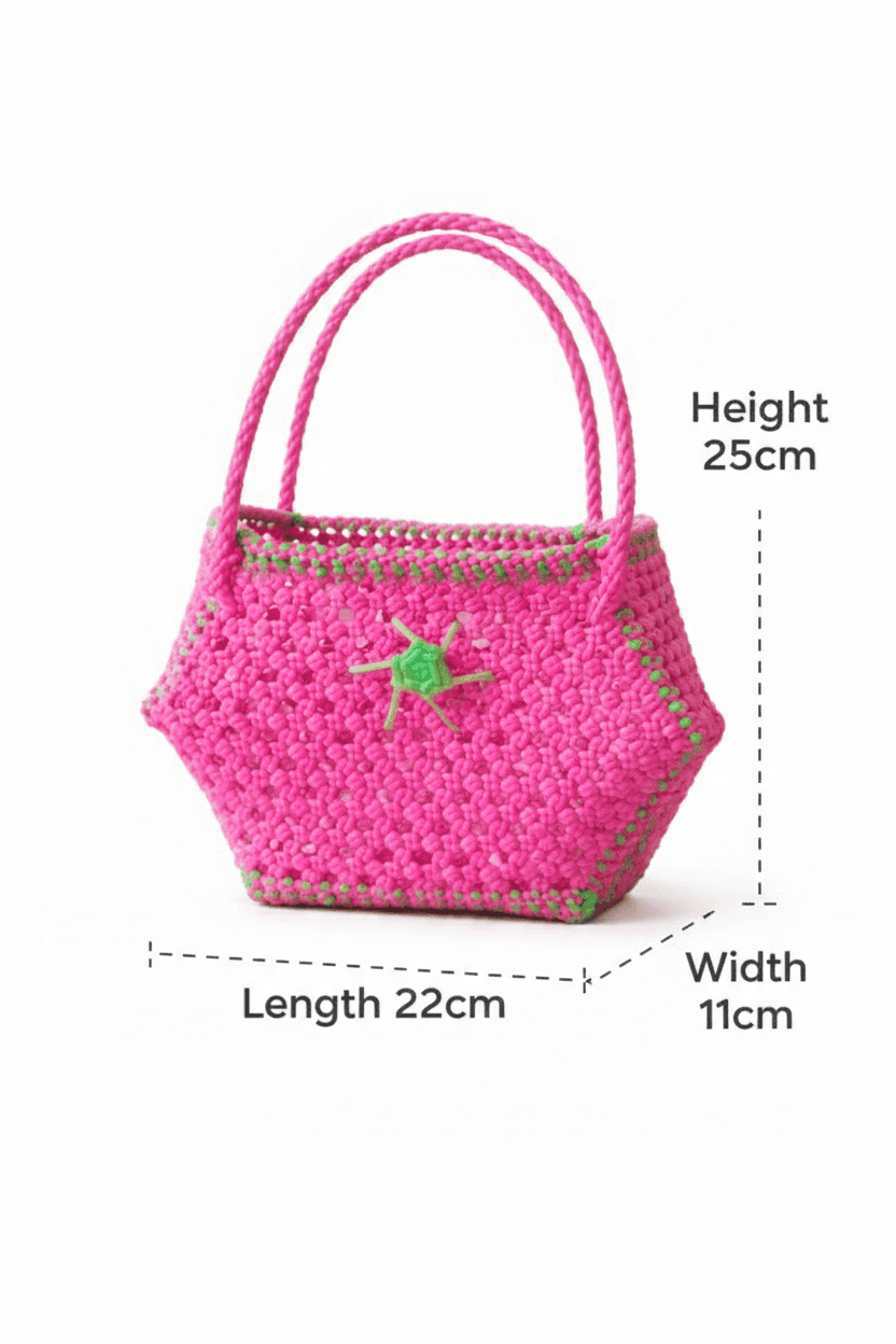 Deluxe Premium Handmade Wire Woven Bags | Traditional Plastic Wire Handbags | Reusable Shopping & Gift Bags | KMC Iyarkai Creation |Pink hexagon 3