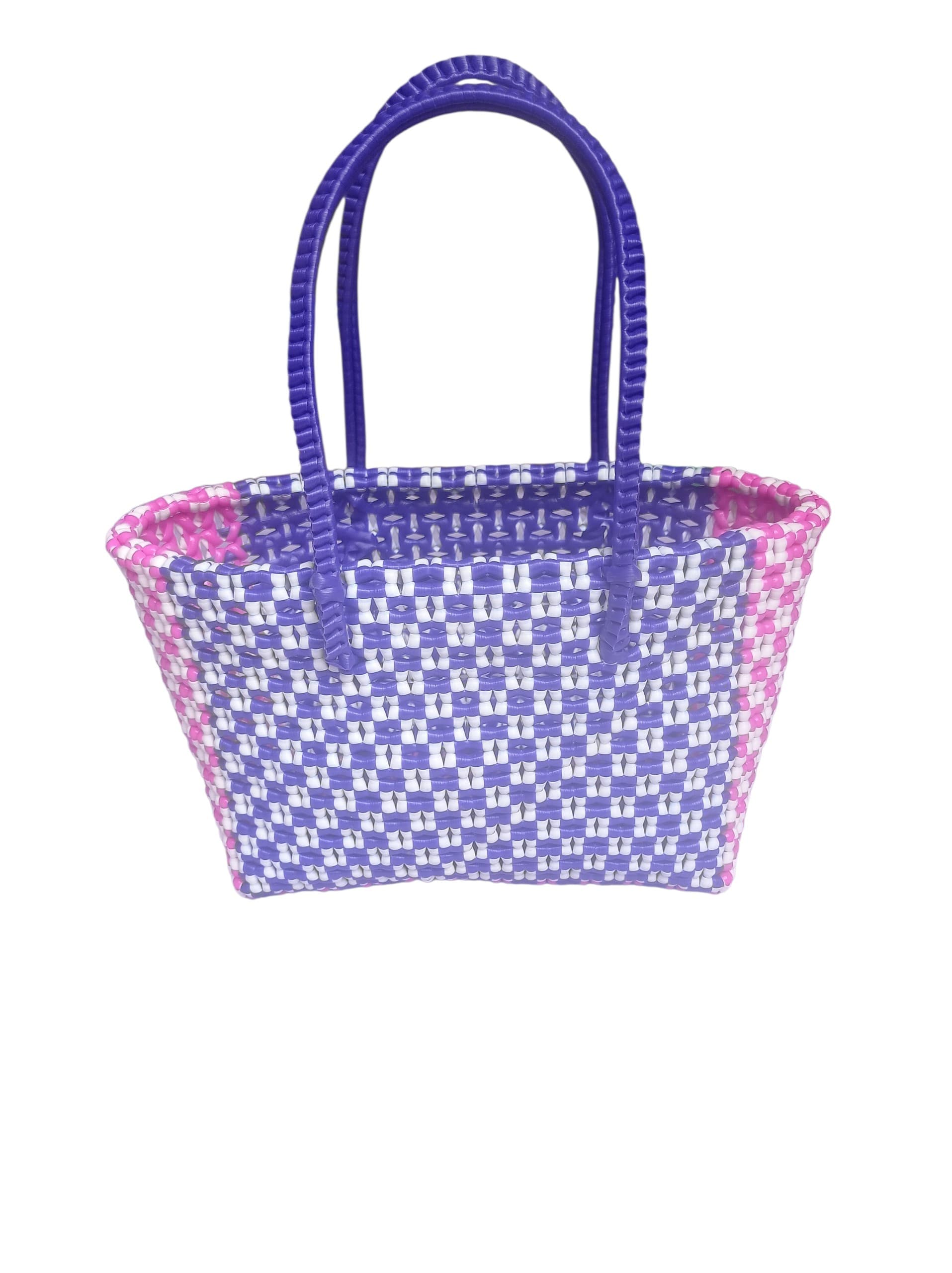 Deluxe Premium Handmade Wire Woven Bags | Traditional Plastic Wire Handbags | Reusable Shopping & Gift Bags | KMC Iyarkai Creation |Pink purple_SivanKan 2