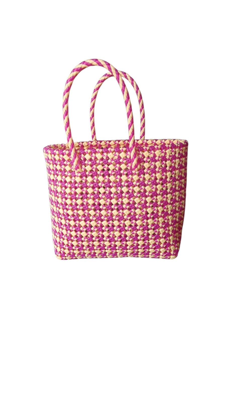 Deluxe Premium Handmade Wire Woven Bags | Traditional Plastic Wire Handbags | Reusable Shopping & Gift Bags | KMC Iyarkai Creation |Pink sandal checked _Normal 2