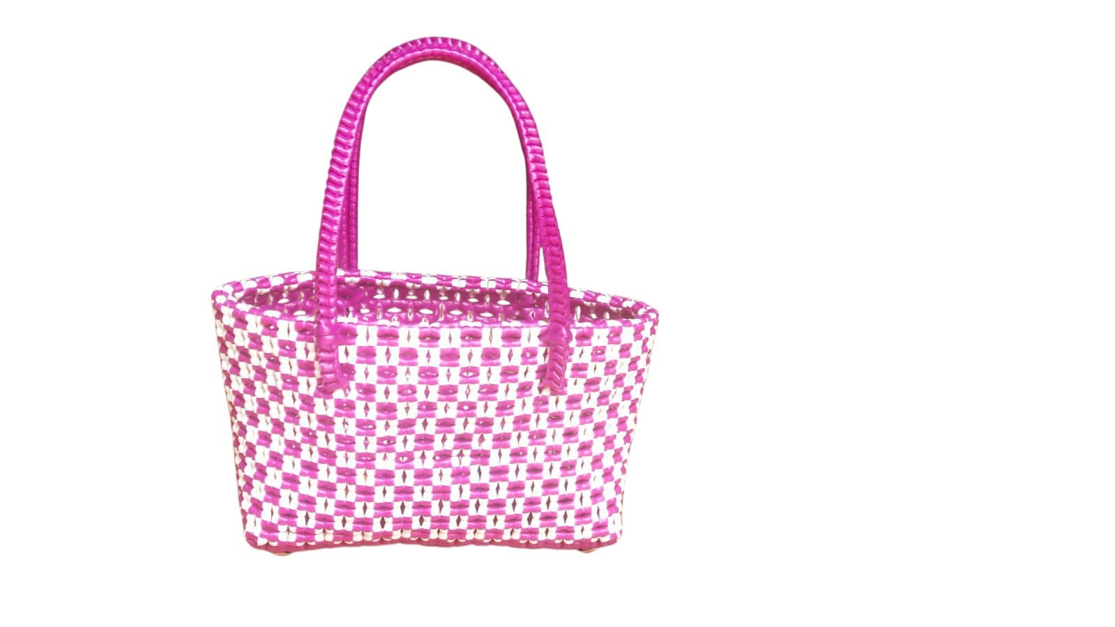 Deluxe Premium Handmade Wire Woven Bags | Traditional Plastic Wire Handbags | Reusable Shopping & Gift Bags | KMC Iyarkai Creation |pink white_SivanKan 2