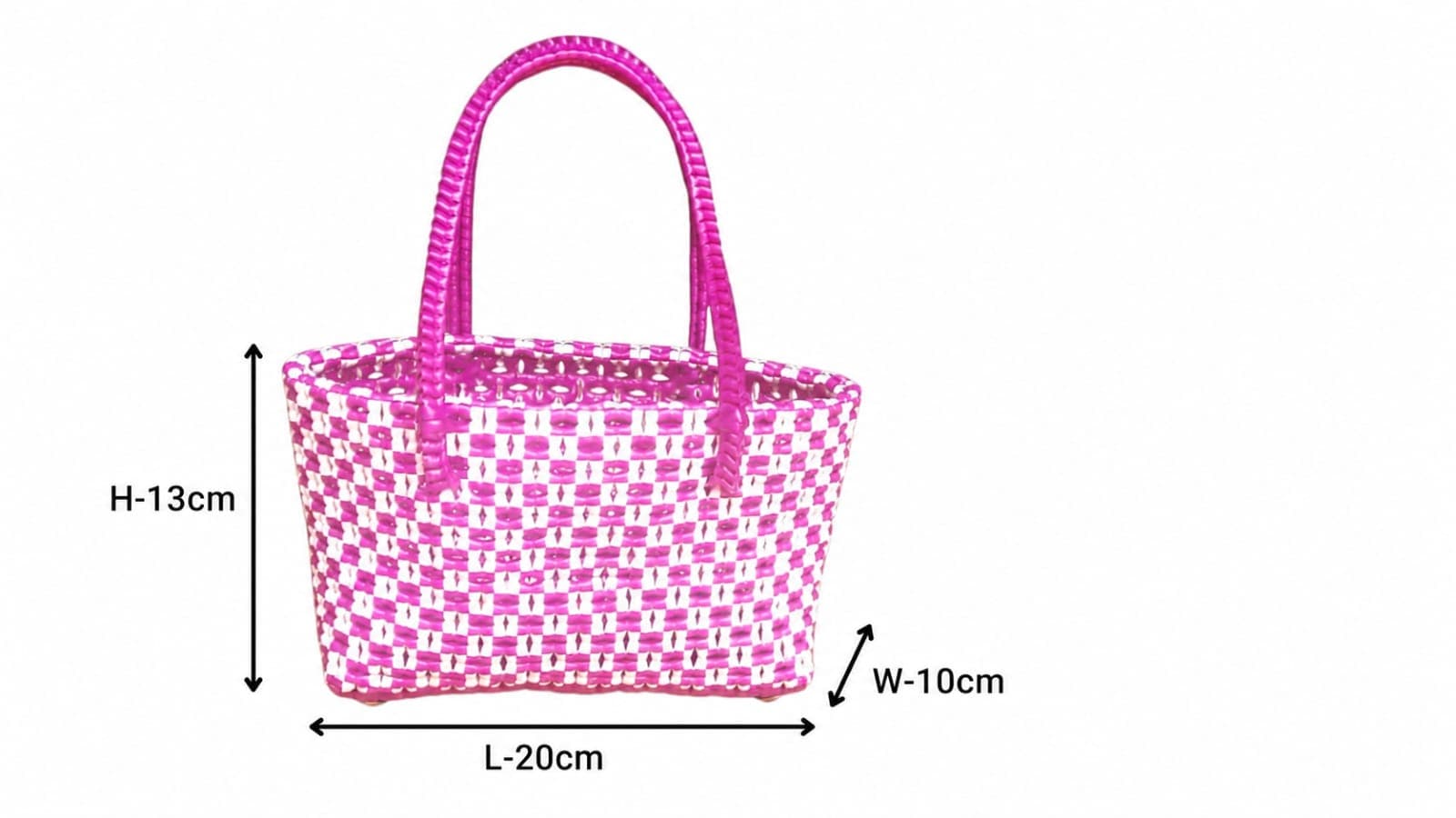 Deluxe Premium Handmade Wire Woven Bags | Traditional Plastic Wire Handbags | Reusable Shopping & Gift Bags | KMC Iyarkai Creation |pink white_SivanKan 3