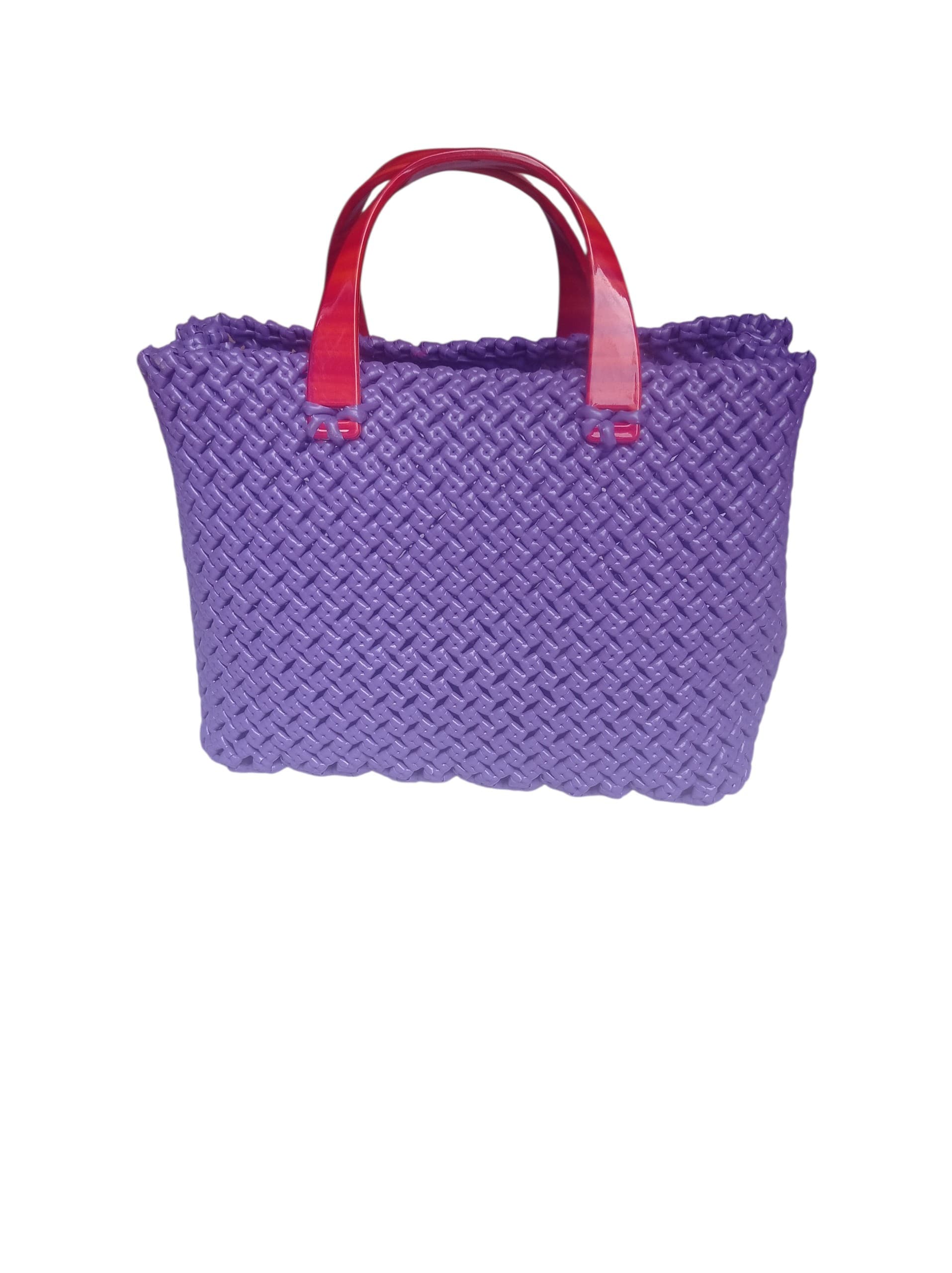 Deluxe Premium Handmade Wire Woven Bags | Traditional Plastic Wire Handbags | Reusable Shopping & Gift Bags | KMC Iyarkai Creation |Purple_handle_sivan 2