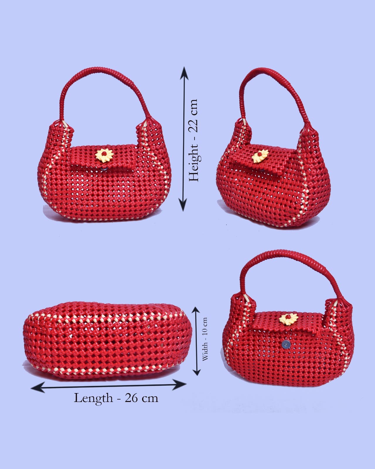 Deluxe Premium Handmade Wire Woven Bags | Traditional Plastic Wire Handbags | Reusable Shopping & Gift Bags | KMC Iyarkai Creation |Red hand bag 3