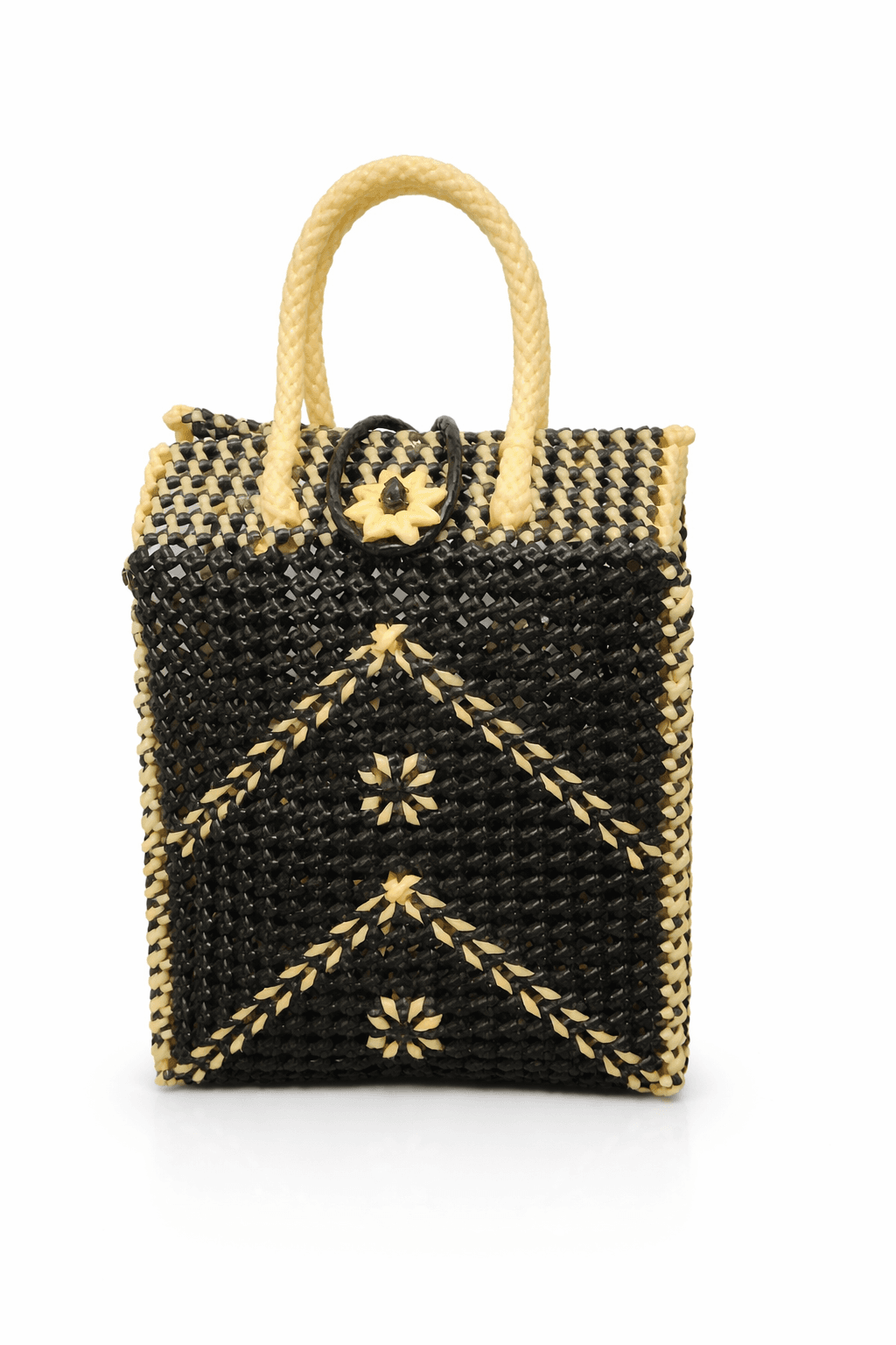Deluxe Premium Handmade Wire Woven Bags | Traditional Plastic Wire Handbags | Reusable Shopping & Gift Bags | KMC Iyarkai Creation |sandal black_jute 2