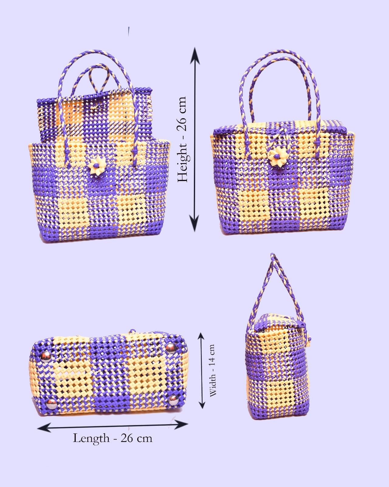 Deluxe Premium Handmade Wire Woven Bags | Traditional Plastic Wire Handbags | Reusable Shopping & Gift Bags | KMC Iyarkai Creation |Sandal purple_lid 3