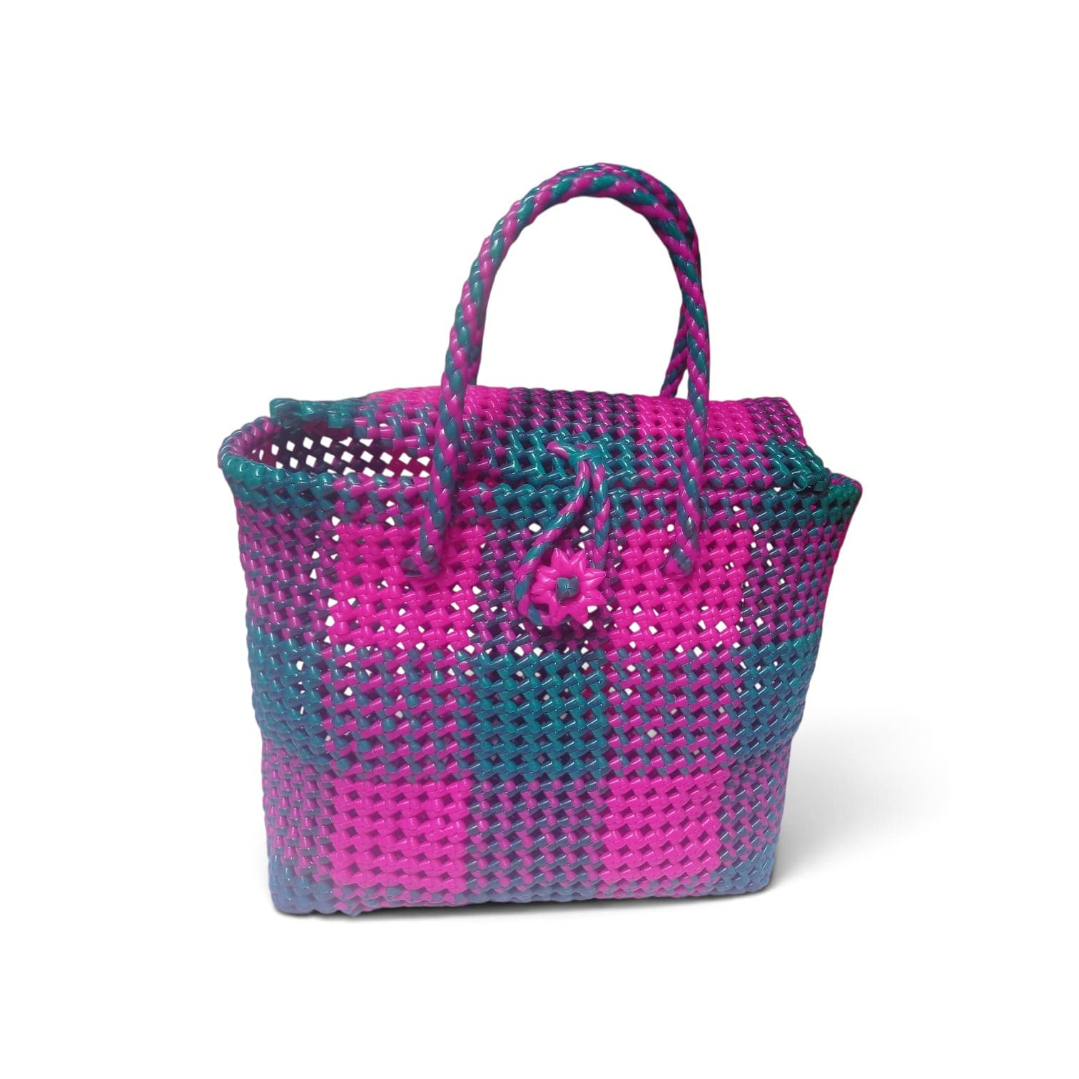 Deluxe Premium Handmade Wire Woven Bags | Traditional Plastic Wire Handbags | Reusable Shopping & Gift Bags | KMC Iyarkai Creation |GreenPink _lid 2
