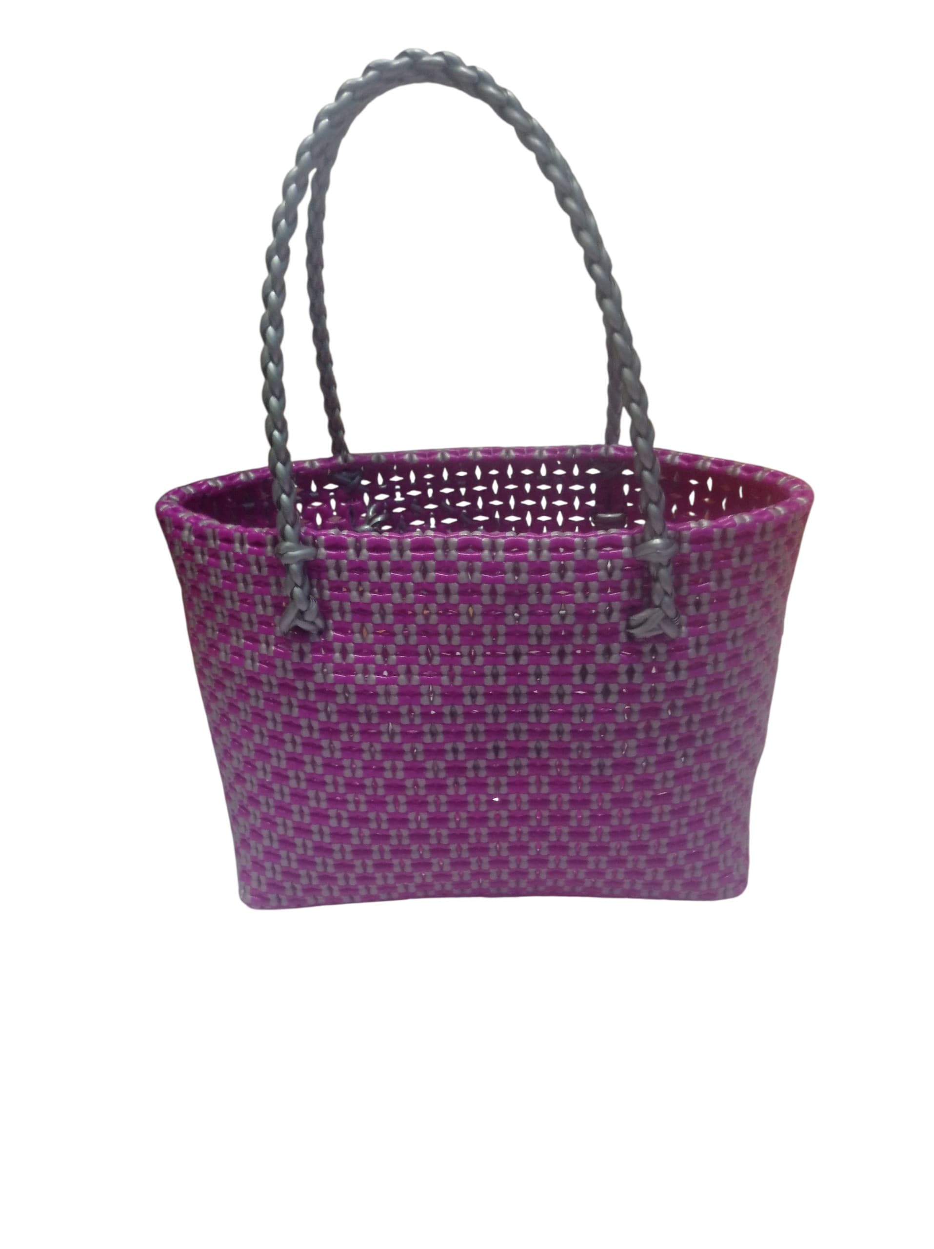 Deluxe Premium Handmade Wire Woven Bags | Traditional Plastic Wire Handbags | Reusable Shopping & Gift Bags | KMC Iyarkai Creation |Pink grey _SivanKan 2