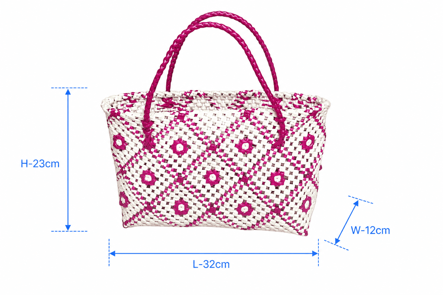 Deluxe Premium Handmade Wire Woven Bags | Traditional Plastic Wire Handbags | Reusable Shopping & Gift Bags | KMC Iyarkai Creation |Pink white checked 3