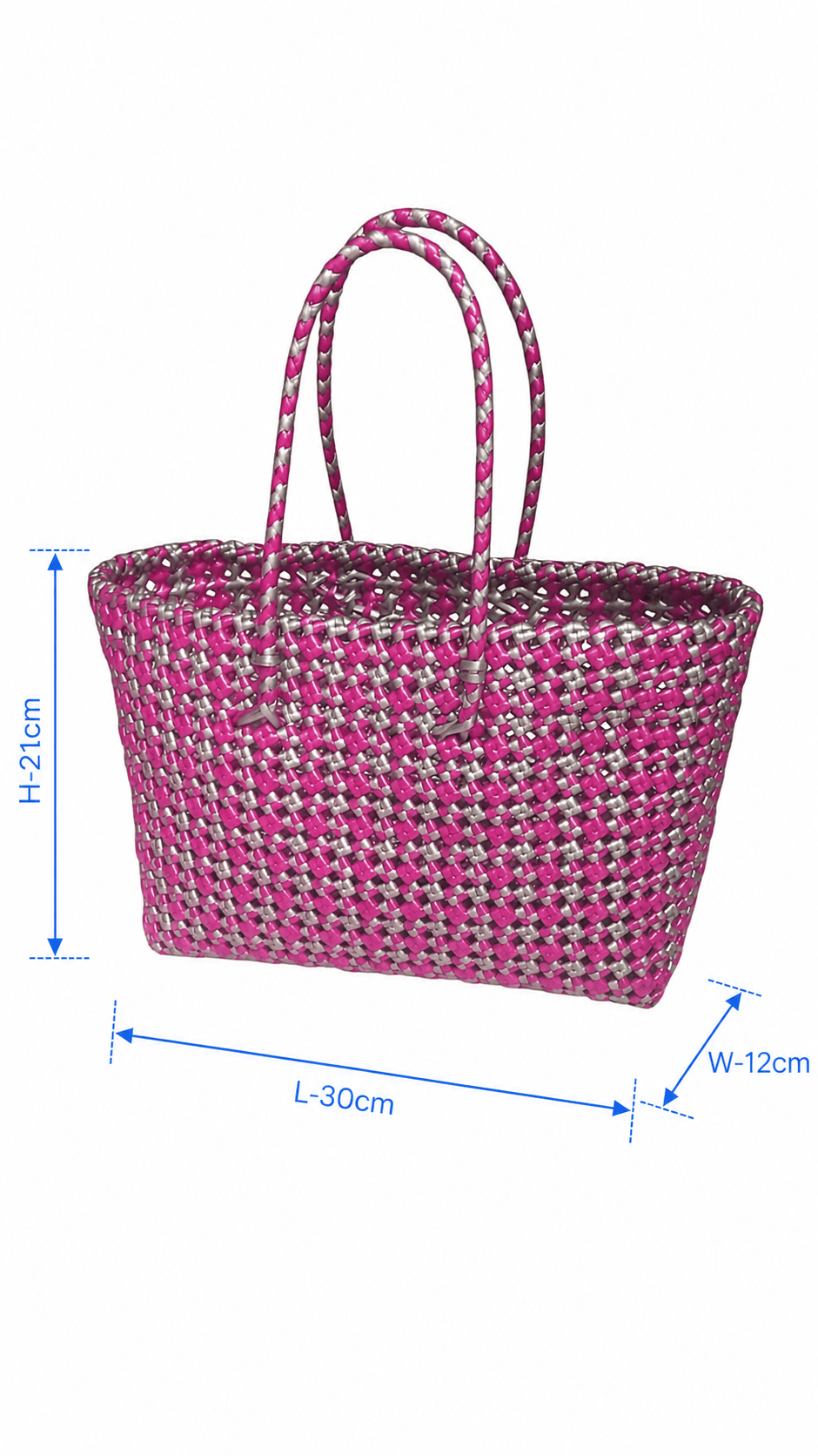 Deluxe Premium Handmade Wire Woven Bags | Traditional Plastic Wire Handbags | Reusable Shopping & Gift Bags | KMC Iyarkai Creation |Pinkgrey checked 3