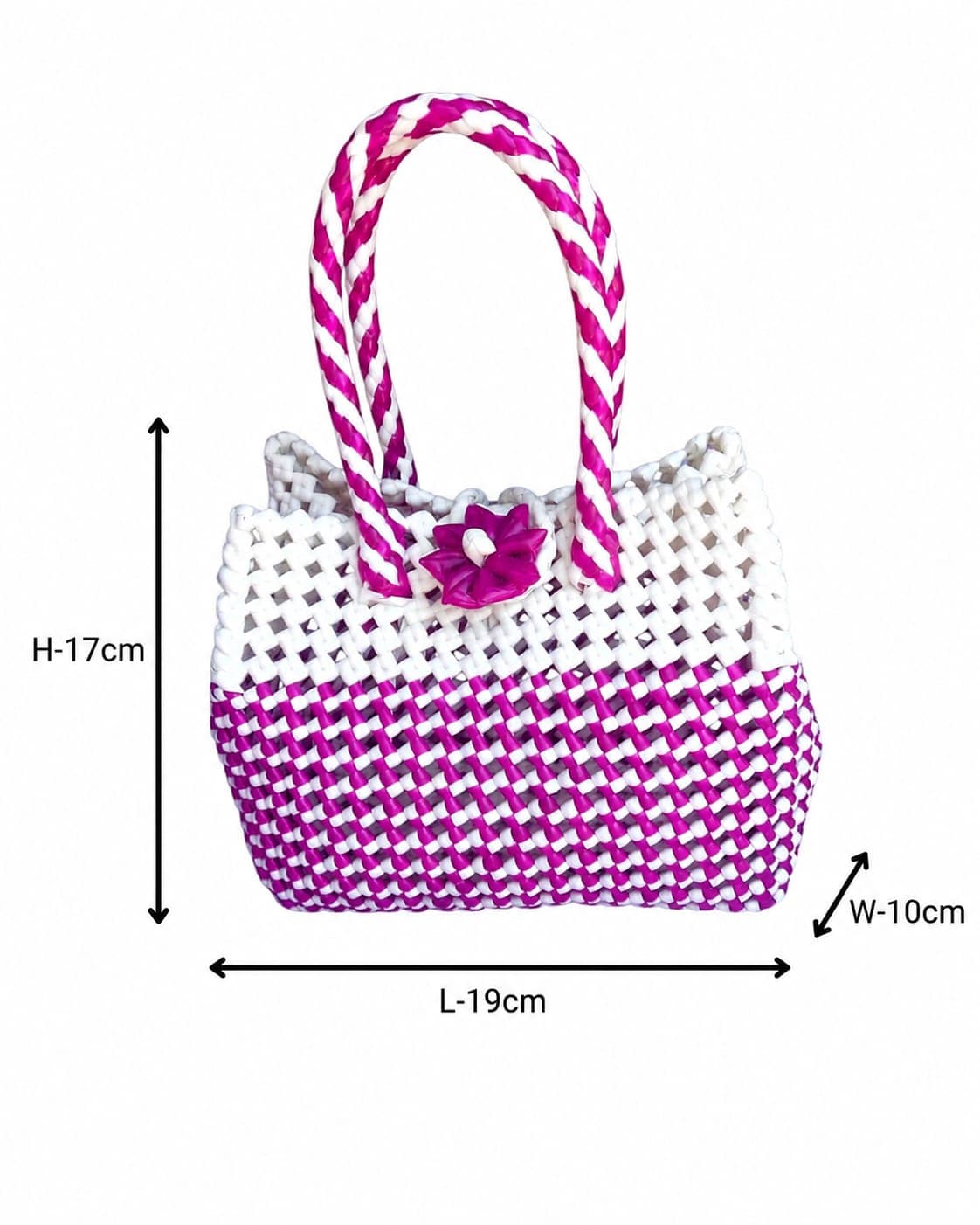 Deluxe Premium Handmade Wire Woven Bags | Traditional Plastic Wire Handbags | Reusable Shopping & Gift Bags | KMC Iyarkai Creation |Pink_white_small_normal 3