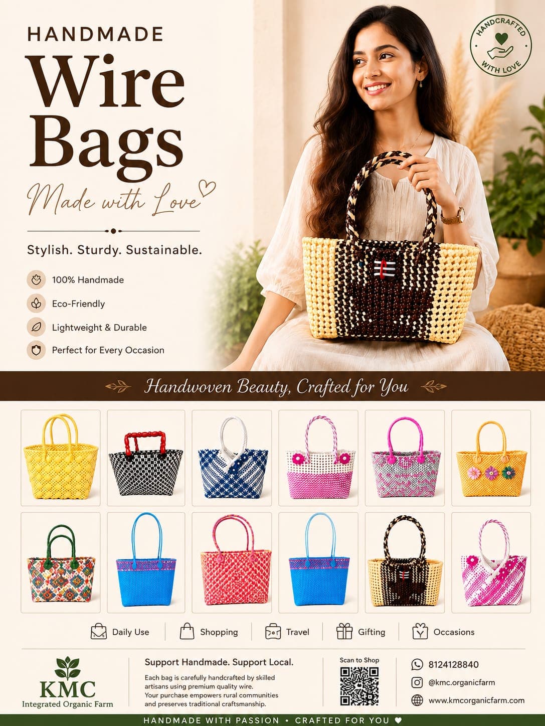Deluxe Premium Handmade Wire Woven Bags | Traditional Plastic Wire Handbags | Reusable Shopping & Gift Bags | KMC Iyarkai Creation |Purple_handle_sivan 4