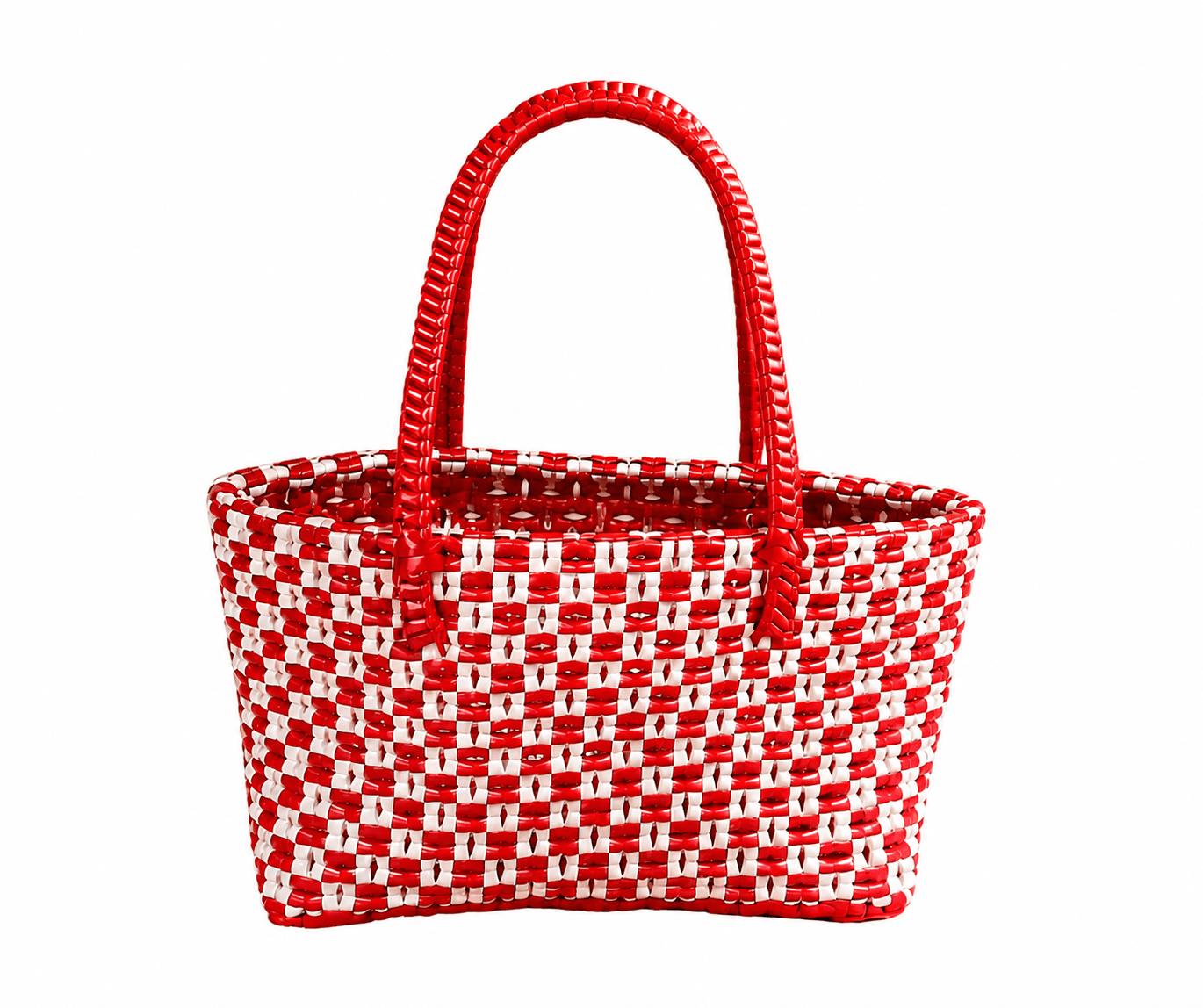 Deluxe Premium Handmade Wire Woven Bags | Traditional Plastic Wire Handbags | Reusable Shopping & Gift Bags | KMC Iyarkai Creation |Red white_SivanKan 2