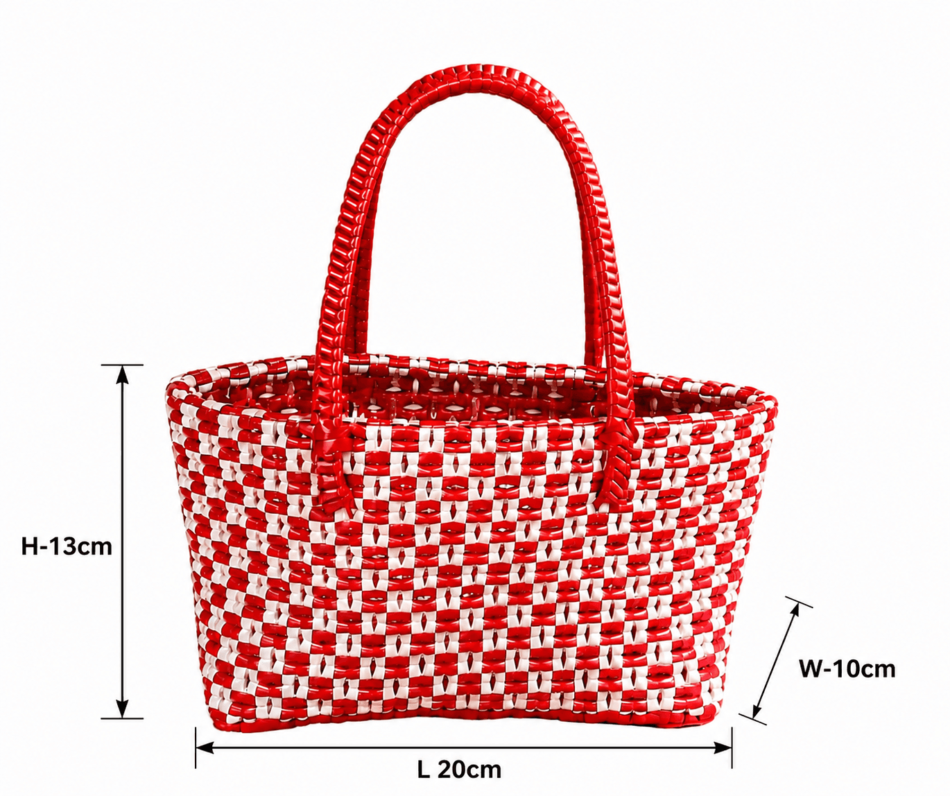 Deluxe Premium Handmade Wire Woven Bags | Traditional Plastic Wire Handbags | Reusable Shopping & Gift Bags | KMC Iyarkai Creation |Red white_SivanKan 3